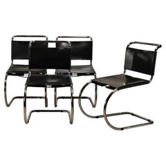Mies Van Der Rohe Mr10 Cantilever Chairs in Black Leather for Knoll