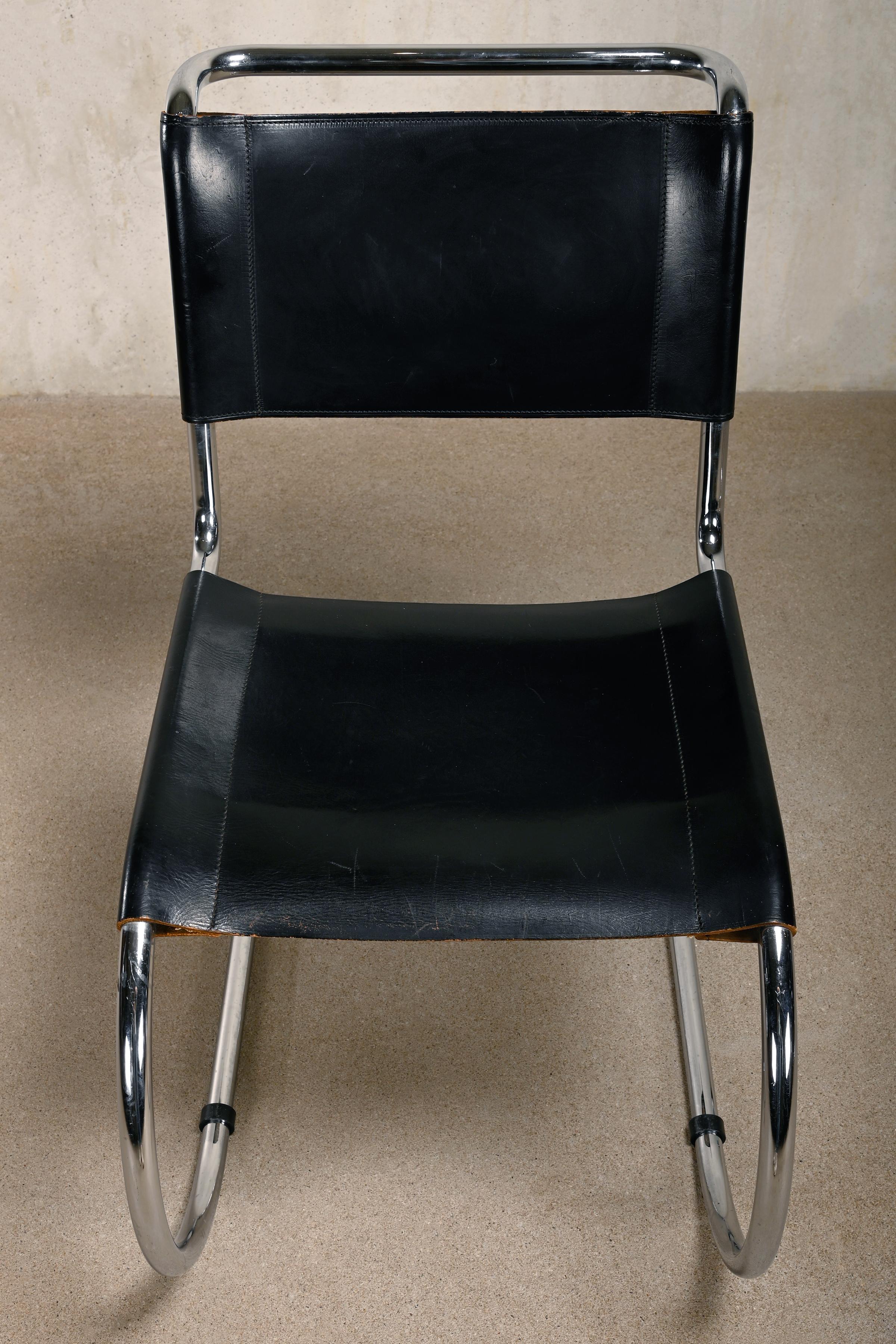 Steel Mies Van Der Rohe MR10 Cantilever Chairs in Black Leather for Thonet