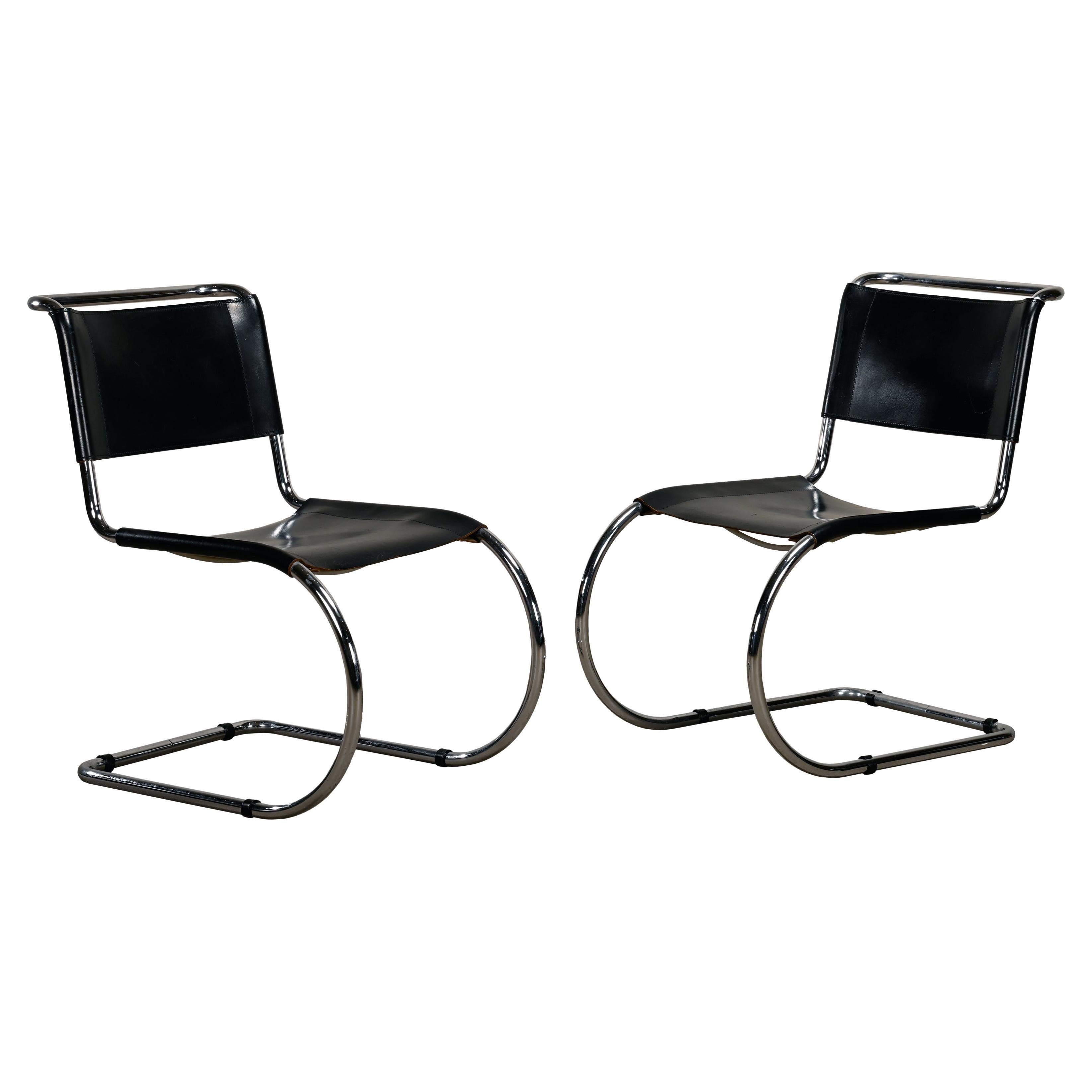 Mies Van Der Rohe MR10 Cantilever Chairs in Black Leather for Thonet