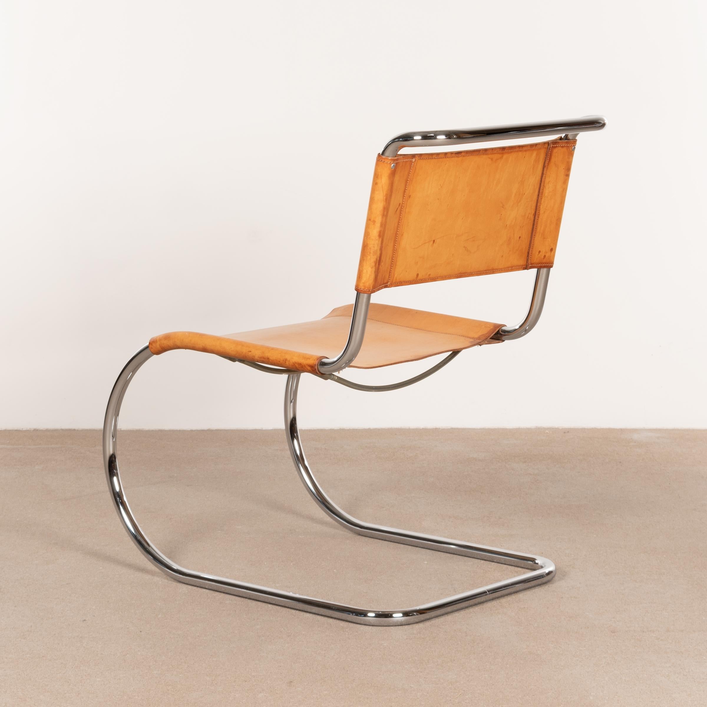 Steel Mies van der Rohe MR10 Cantilever Chairs in Cognac Leather for Thonet
