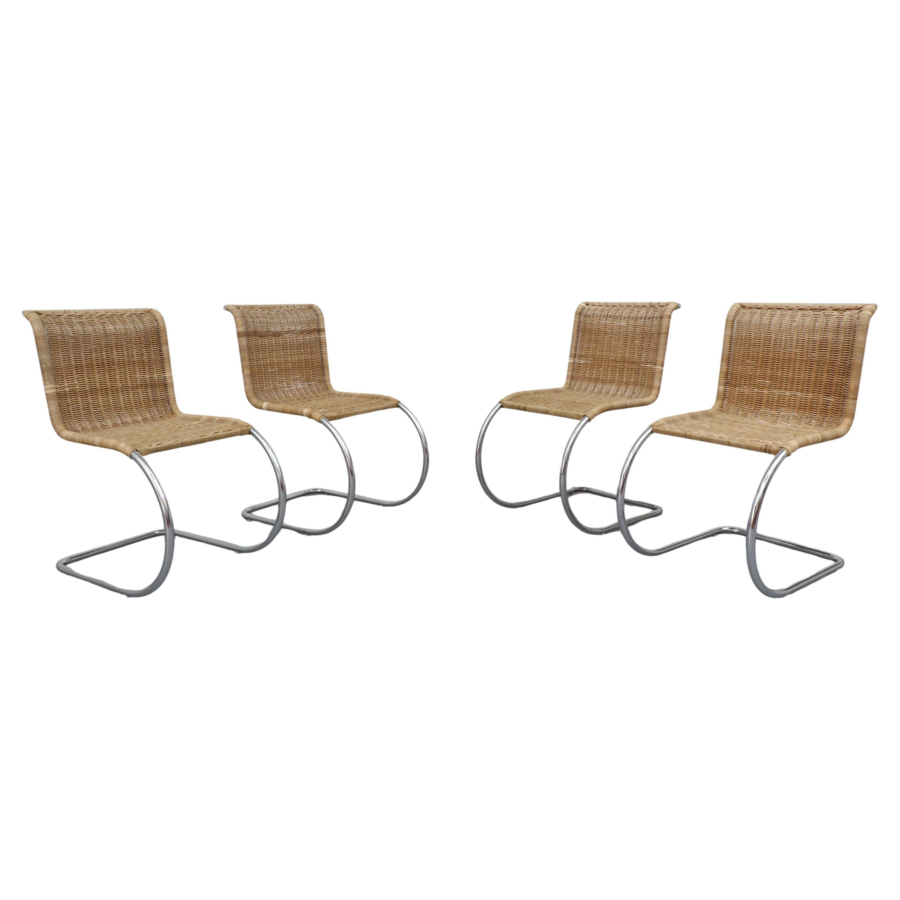 Mies van der Rohe MR10 Chairs Set of Four 1970s Rattan Chrome Gavina Italy