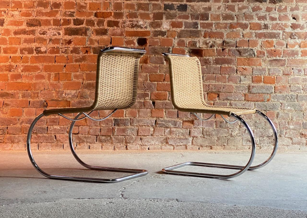 Late 20th Century Mies van der Rohe MR10 Rattan Cantilever Chairs Pair by Knoll, circa 1970