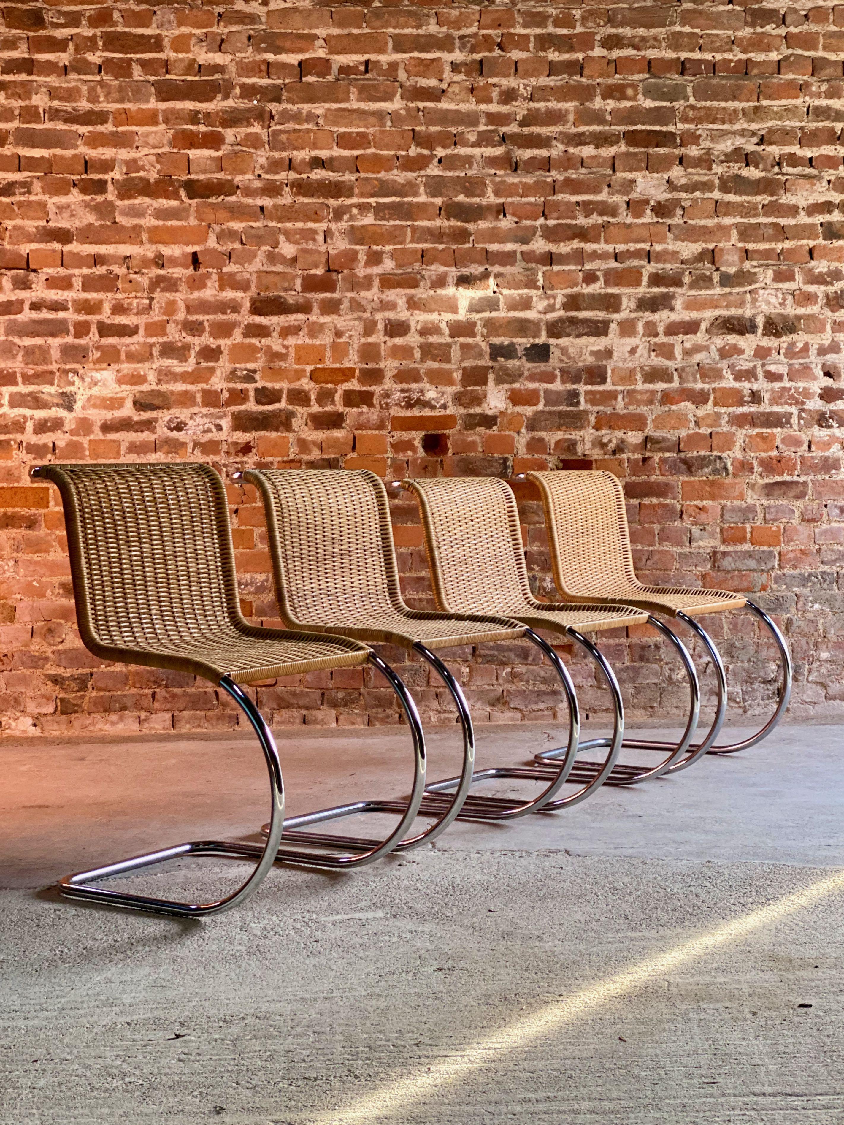 Bauhaus Mies van der Rohe MR10 Rattan Cantilever Chairs Set of Four by Knoll Original