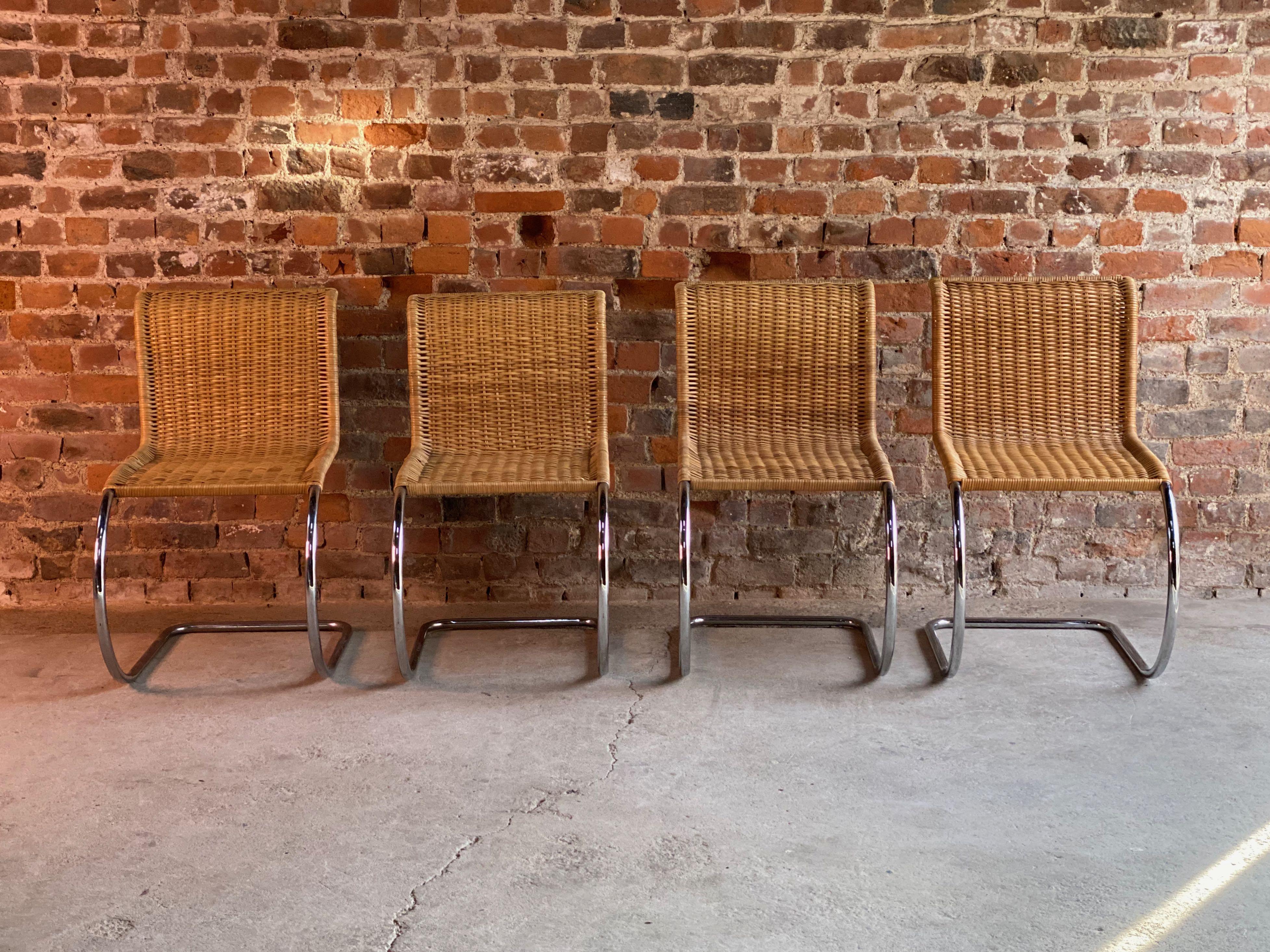 Mies van der Rohe MR10 Rattan Cantilever Chairs Set of Four by Knoll Original In Good Condition In Longdon, Tewkesbury