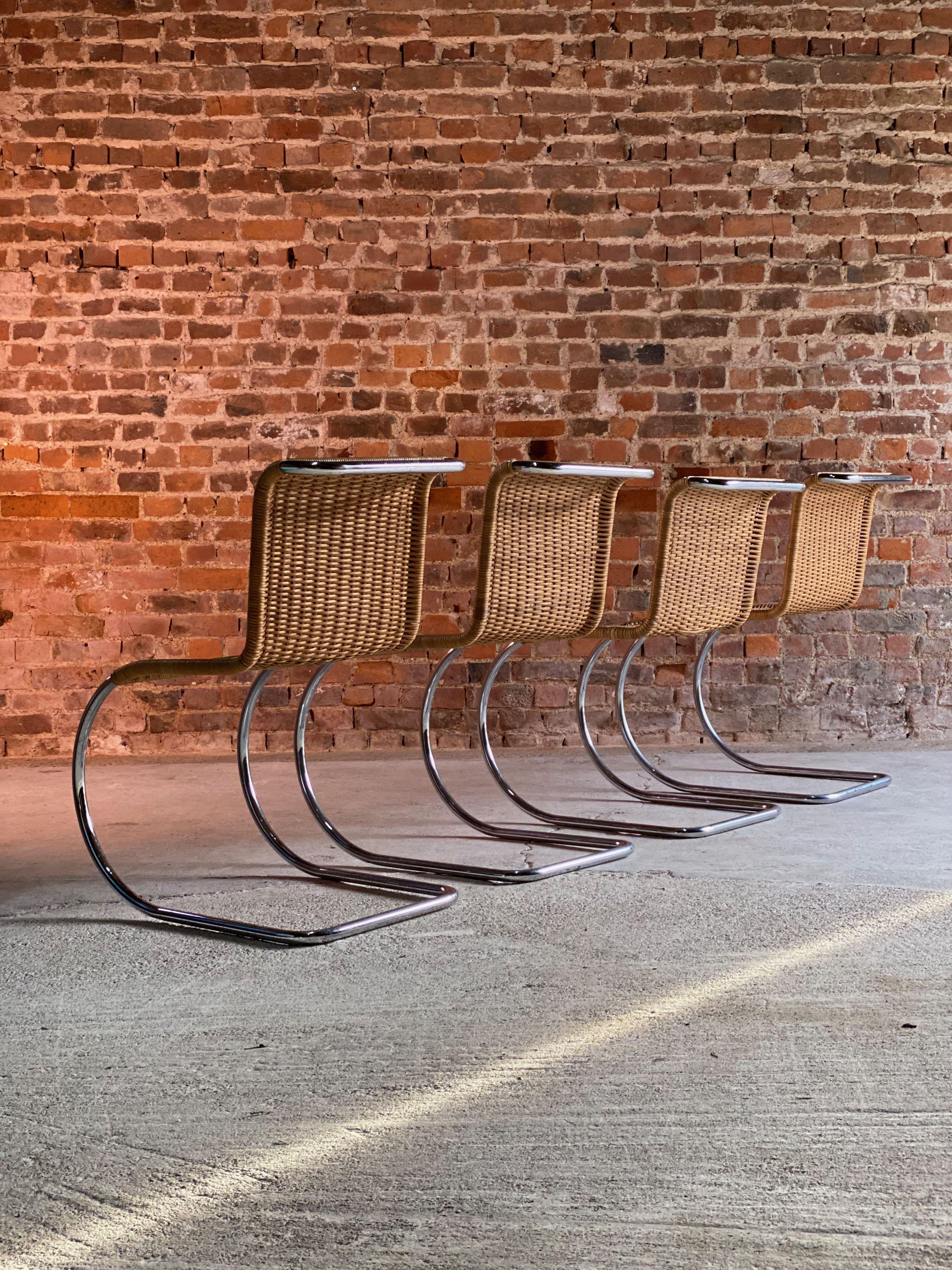 Mies van der Rohe MR10 Rattan Cantilever Chairs Set of Four by Knoll Original In Good Condition In Longdon, Tewkesbury