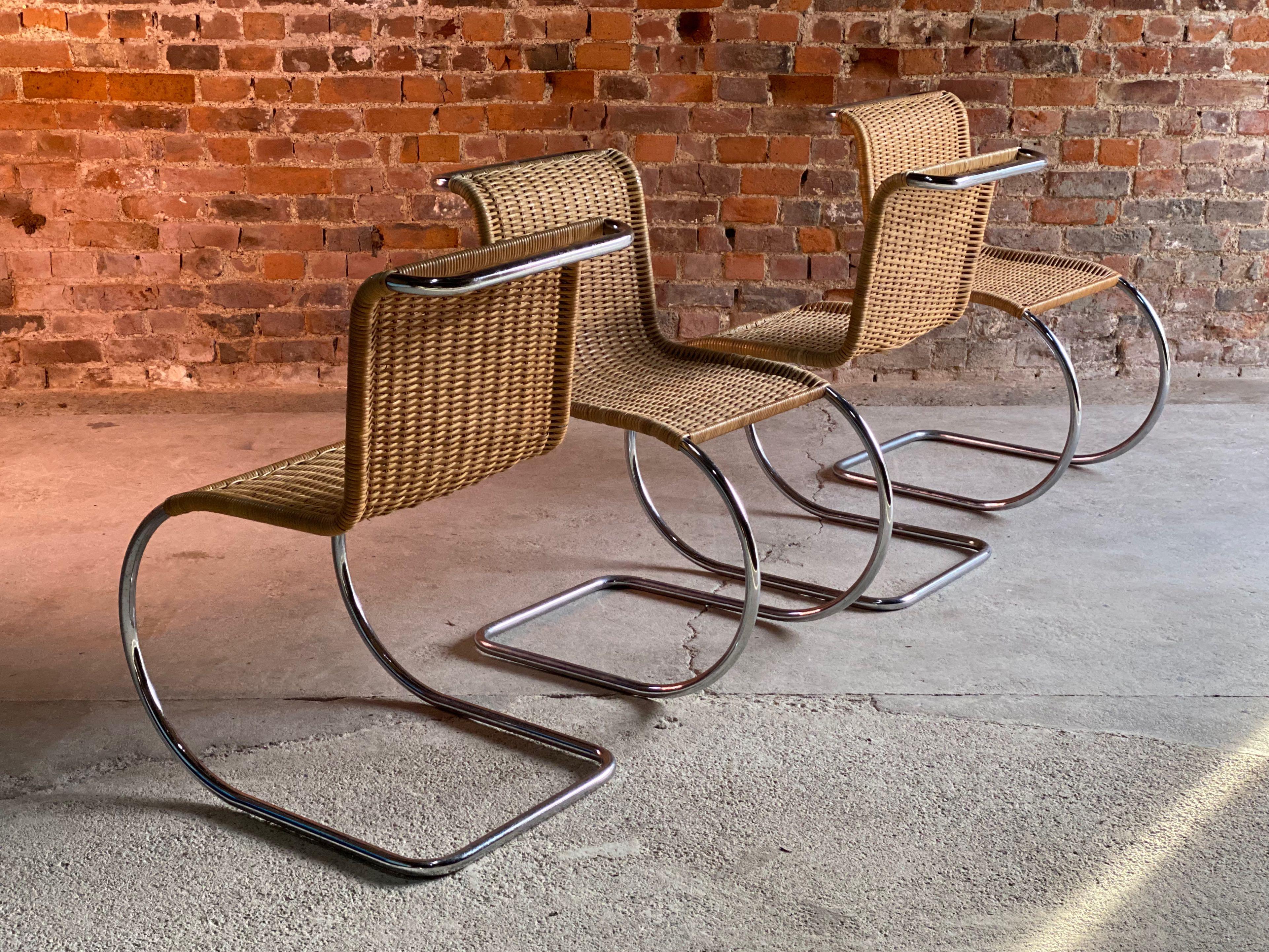 Late 20th Century Mies van der Rohe MR10 Rattan Cantilever Chairs Set of Four by Knoll Original