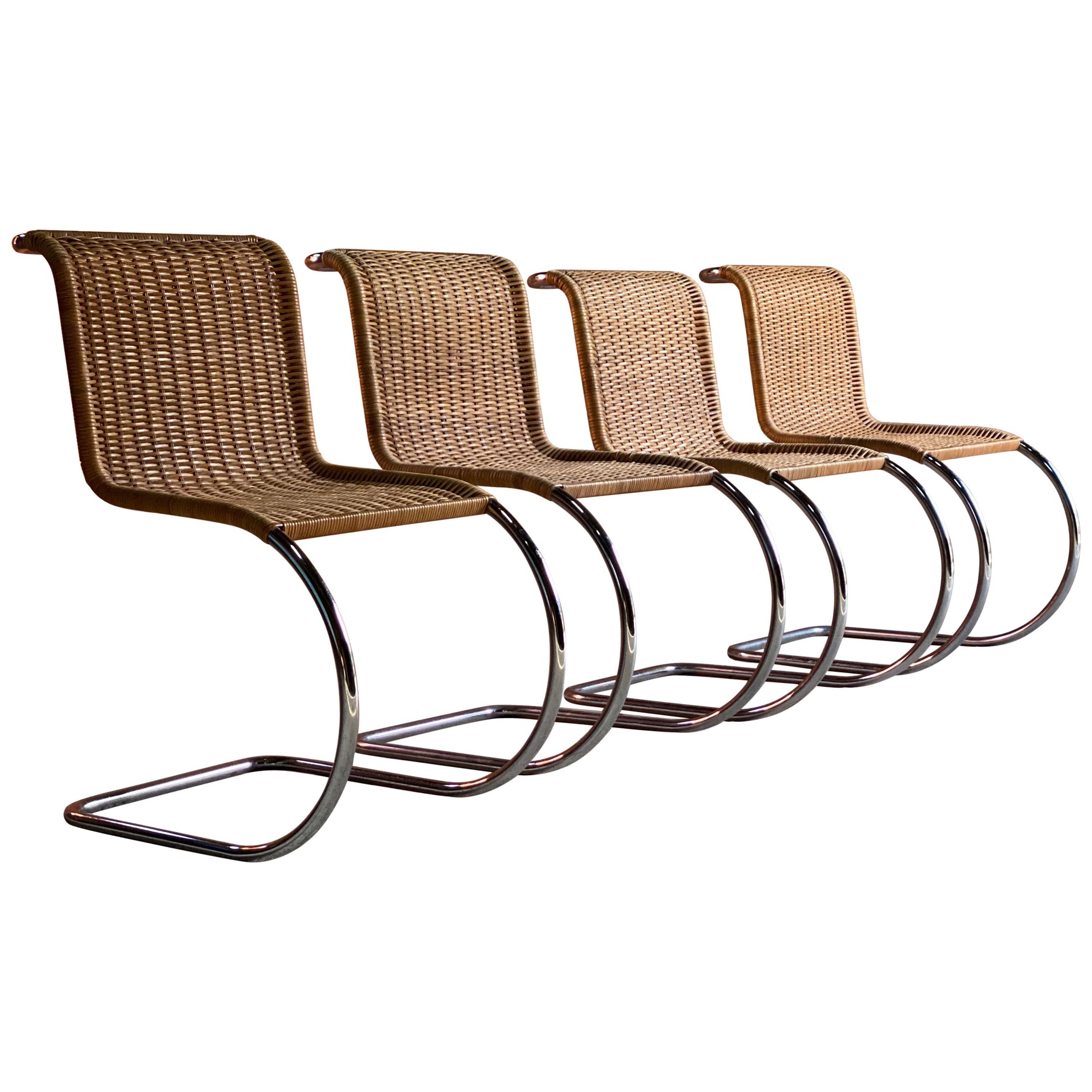Mies van der Rohe MR10 Rattan Cantilever Chairs Set of Four by Knoll Original