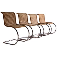 Mies van der Rohe MR10 Freischwinger aus Rattan Vierer-Set von Knoll Original