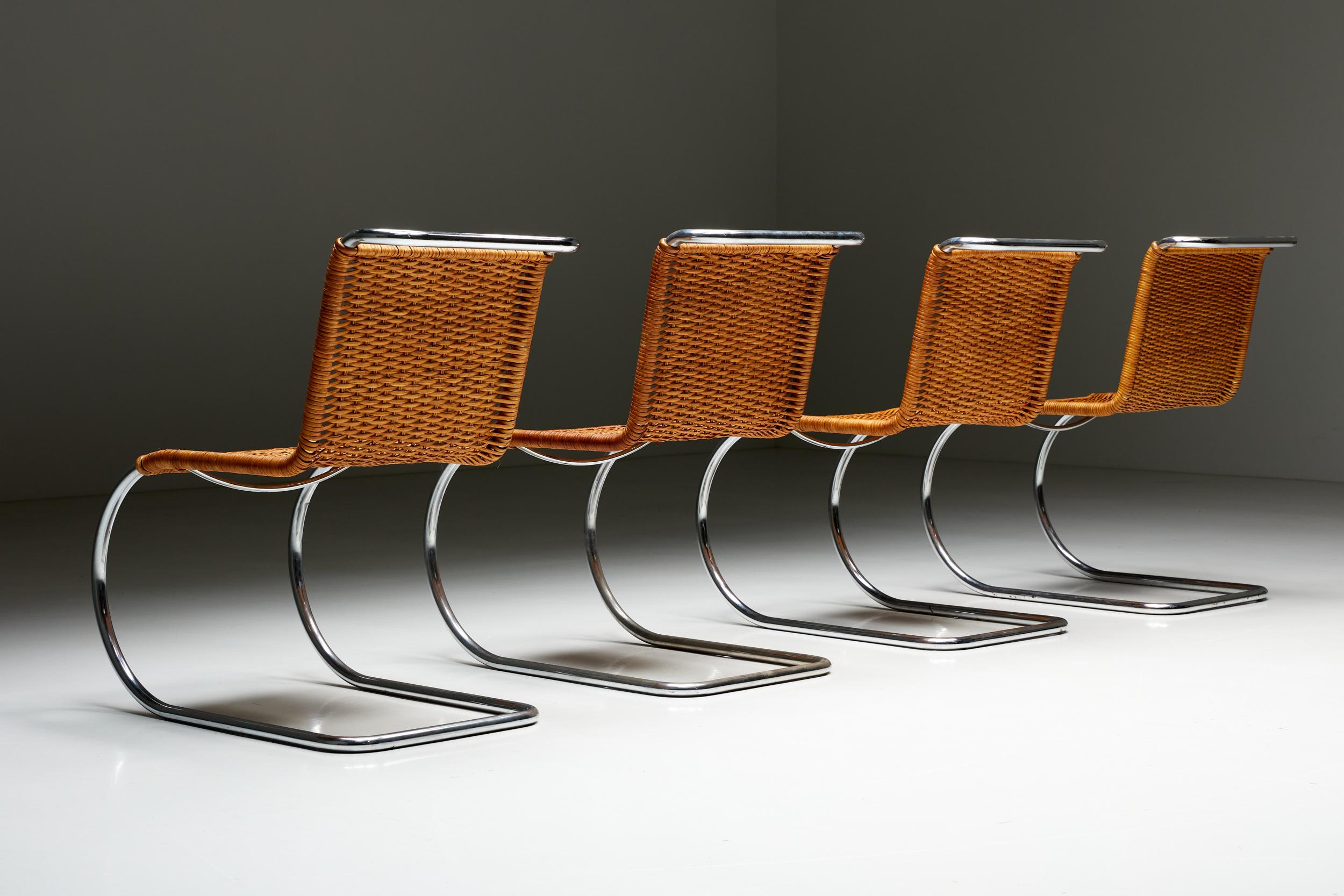 Bauhaus; Mies van der Rohe; Tecta; M210; Modernist; Mid-Century Modern; Marcel Breuer; 1980s; Germany; Steel Frame; Rattan; B42; Weißenhof;

MR10 chairs designed in 1926 by renowned architect Ludwig Mies van der Rohe in Germany and produced by Tecta