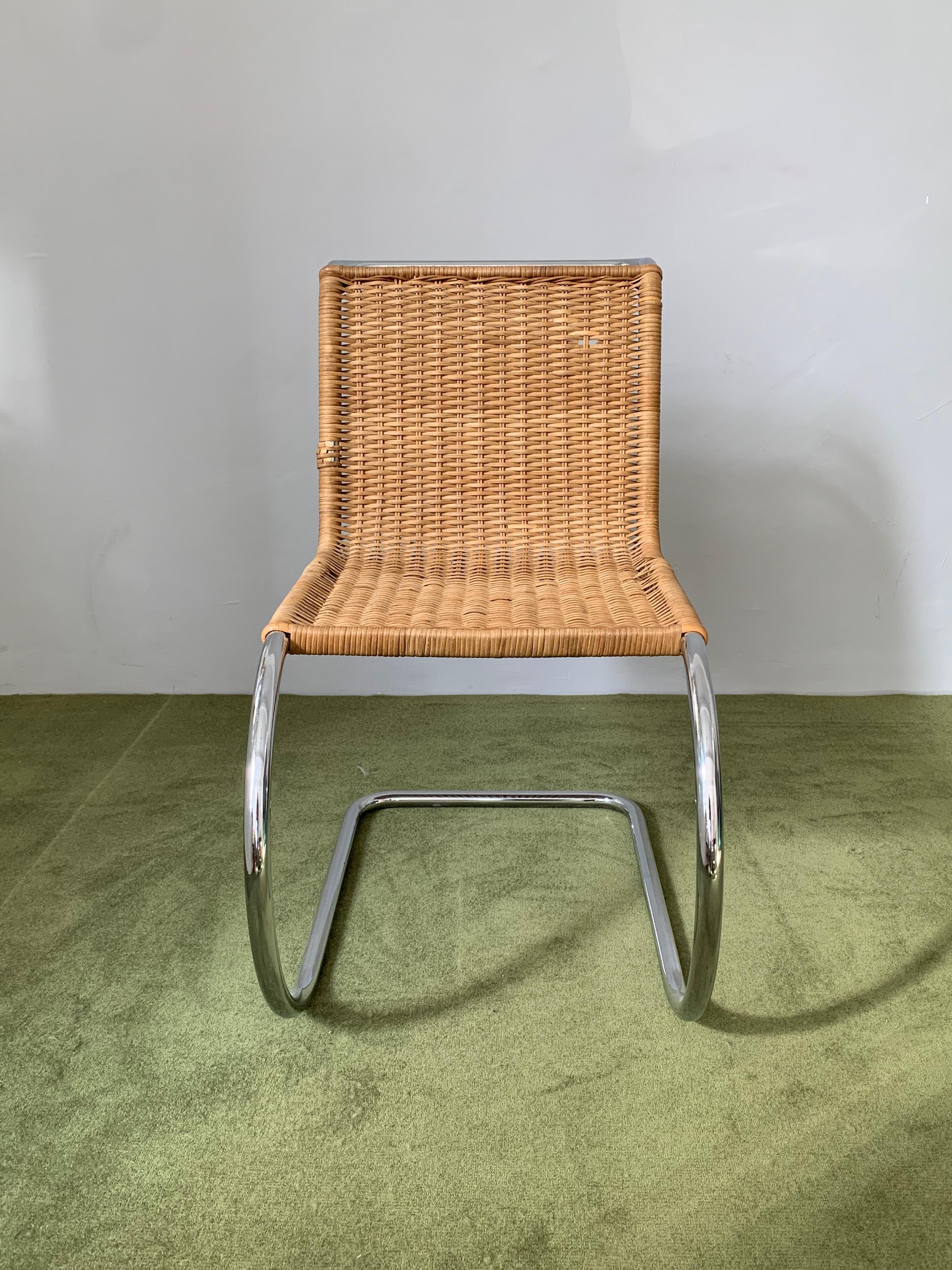 Mies van der Rohe MR10 Wicker and Chrome Chair For Sale 3
