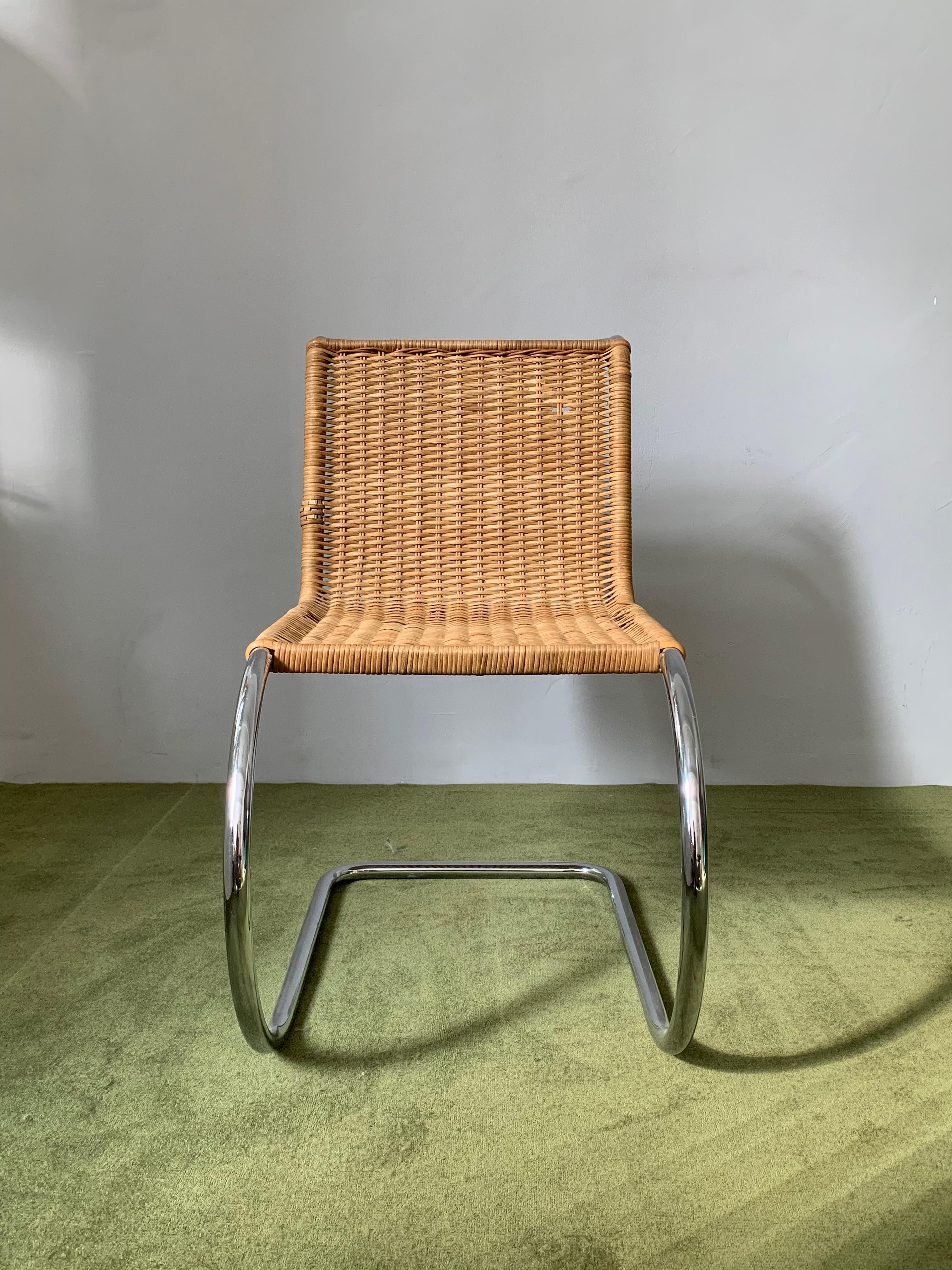 Bauhaus Mies van der Rohe MR10 Wicker and Chrome Chair For Sale