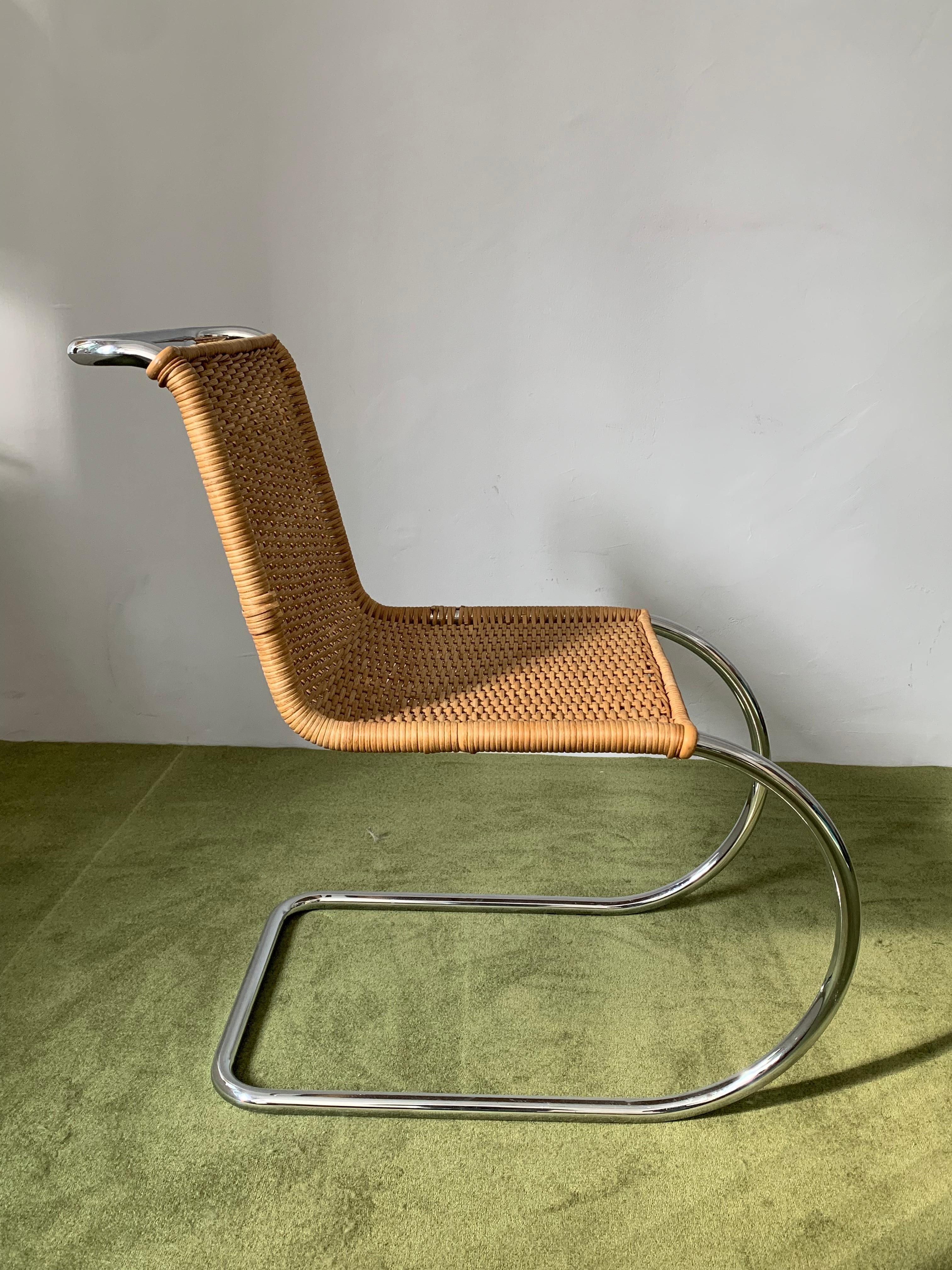 Swiss Mies van der Rohe MR10 Wicker and Chrome Chair For Sale