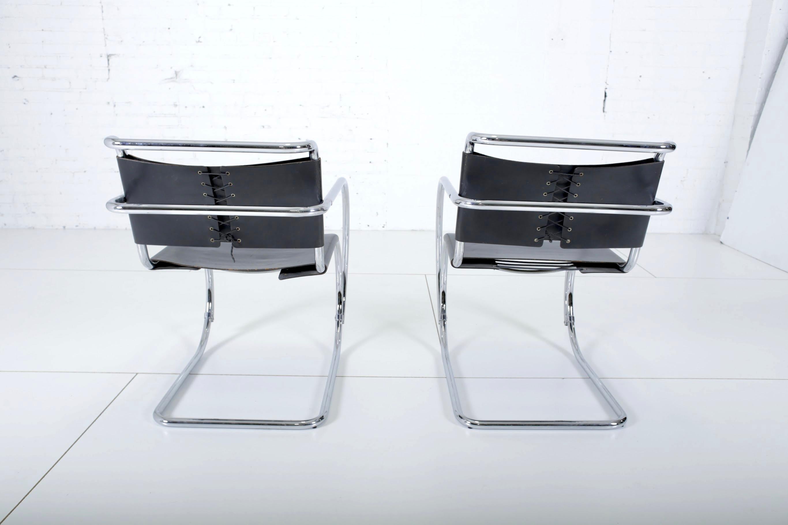 Mid-Century Modern Mies van der Rohe MR20 Armchairs for Knoll For Sale