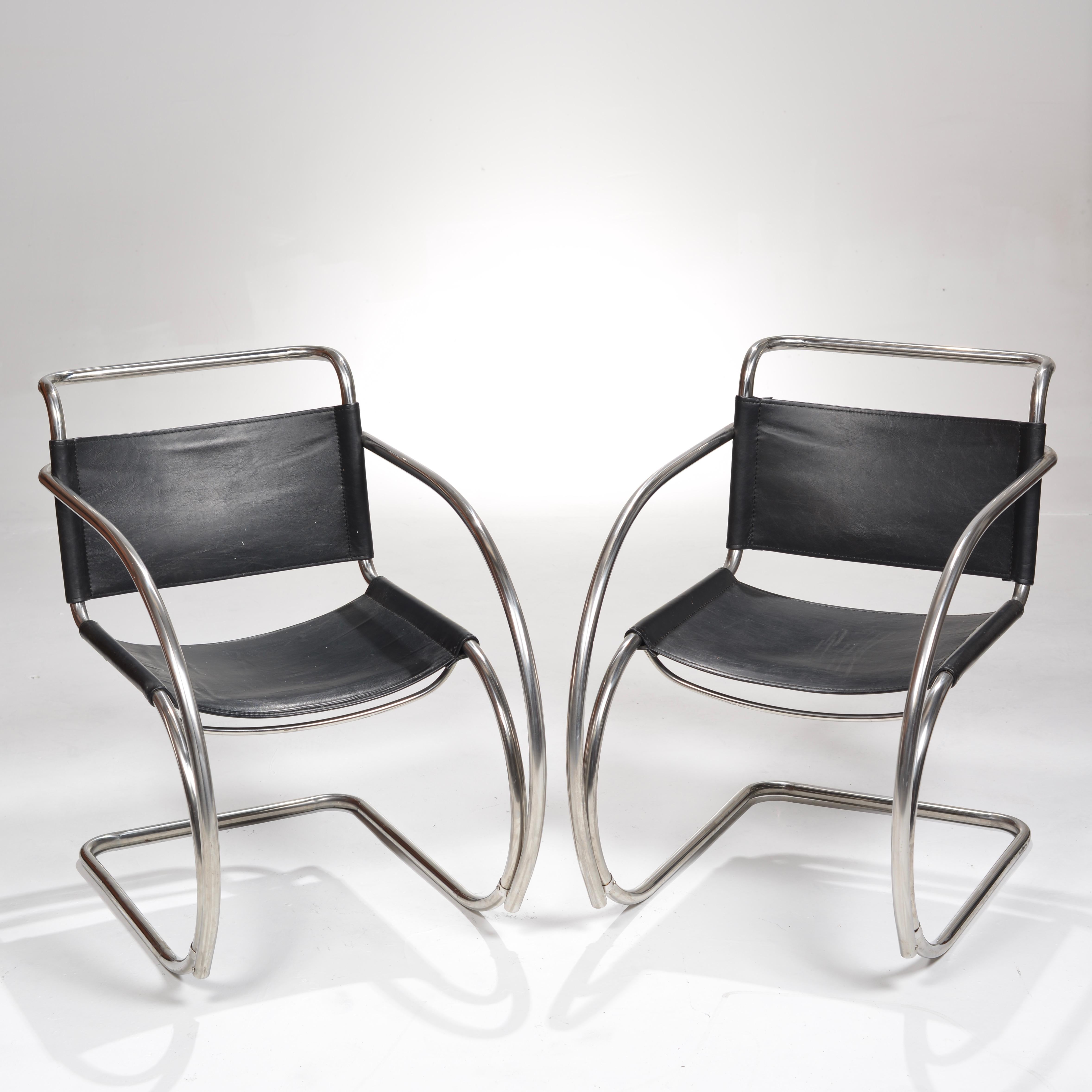 Pair of MR20 armchairs designed by Mies van der Rohe for Knoll.
