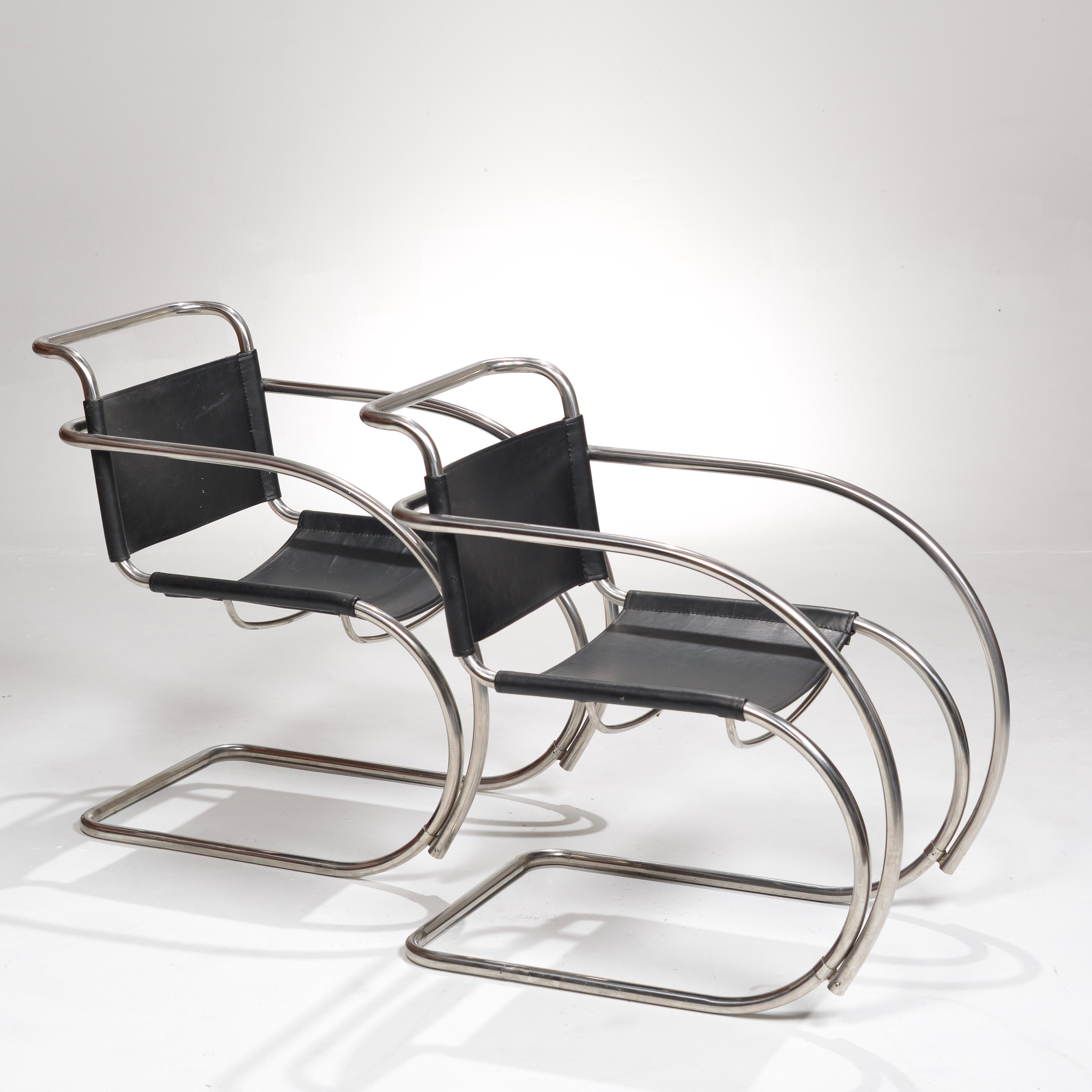 Mies van der Rohe MR20 Armchairs  In Good Condition In Los Angeles, CA