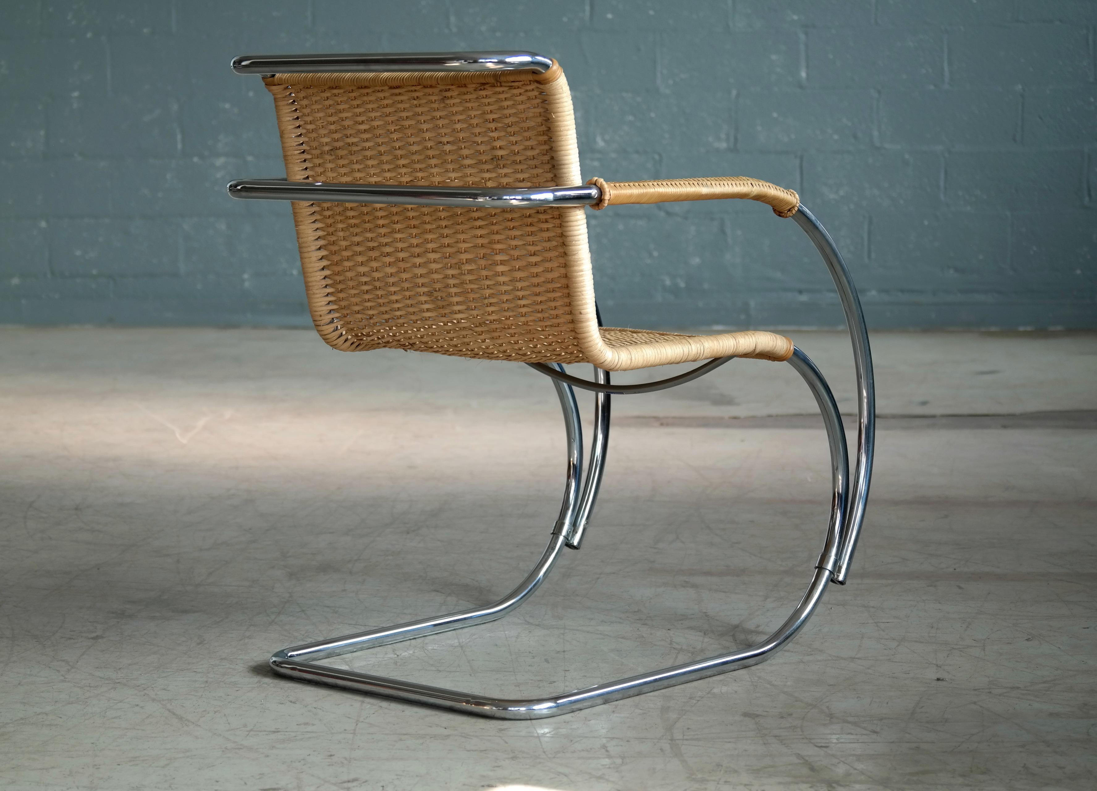 Early 20th Century Mies van der Rohe MR20 Bauhaus Lounge Chair in Chromed Steel and Wicker