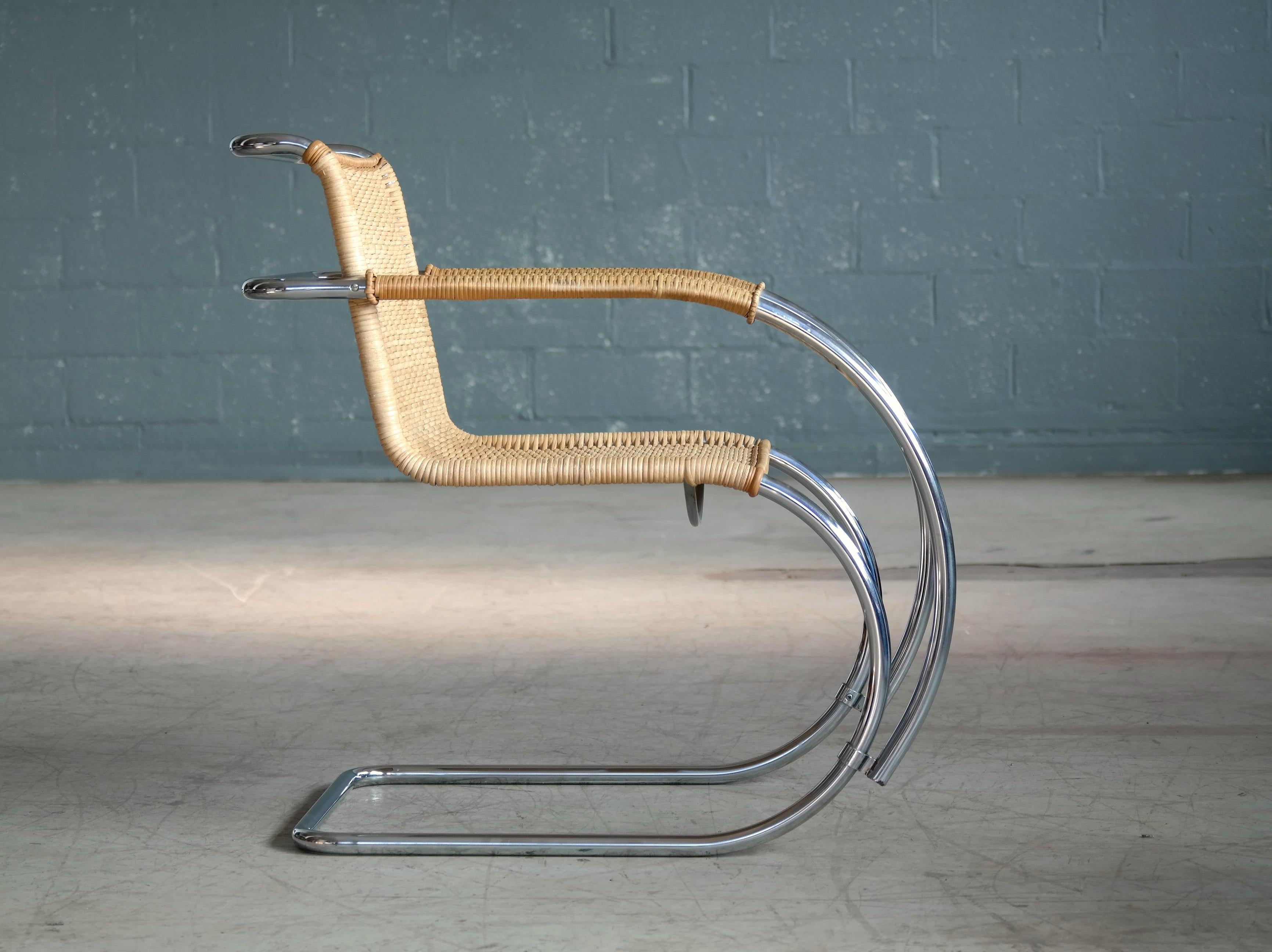 Mies van der Rohe MR20 Bauhaus Lounge Chair in Chromed Steel and Wicker 1
