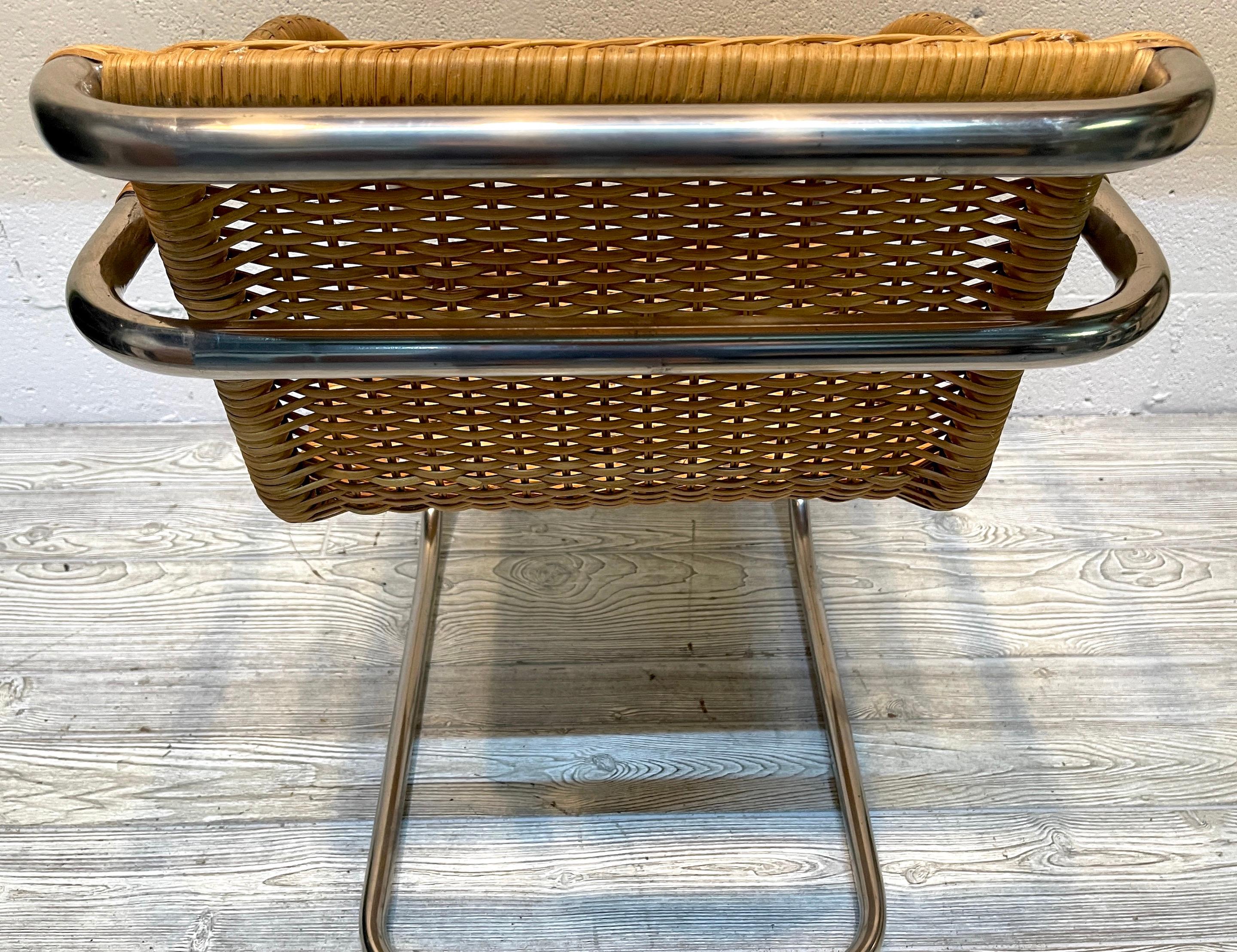 Mies van der Rohe MR20 Chrome & Wicker Lounge Chair, circa 1970s In Good Condition In West Palm Beach, FL