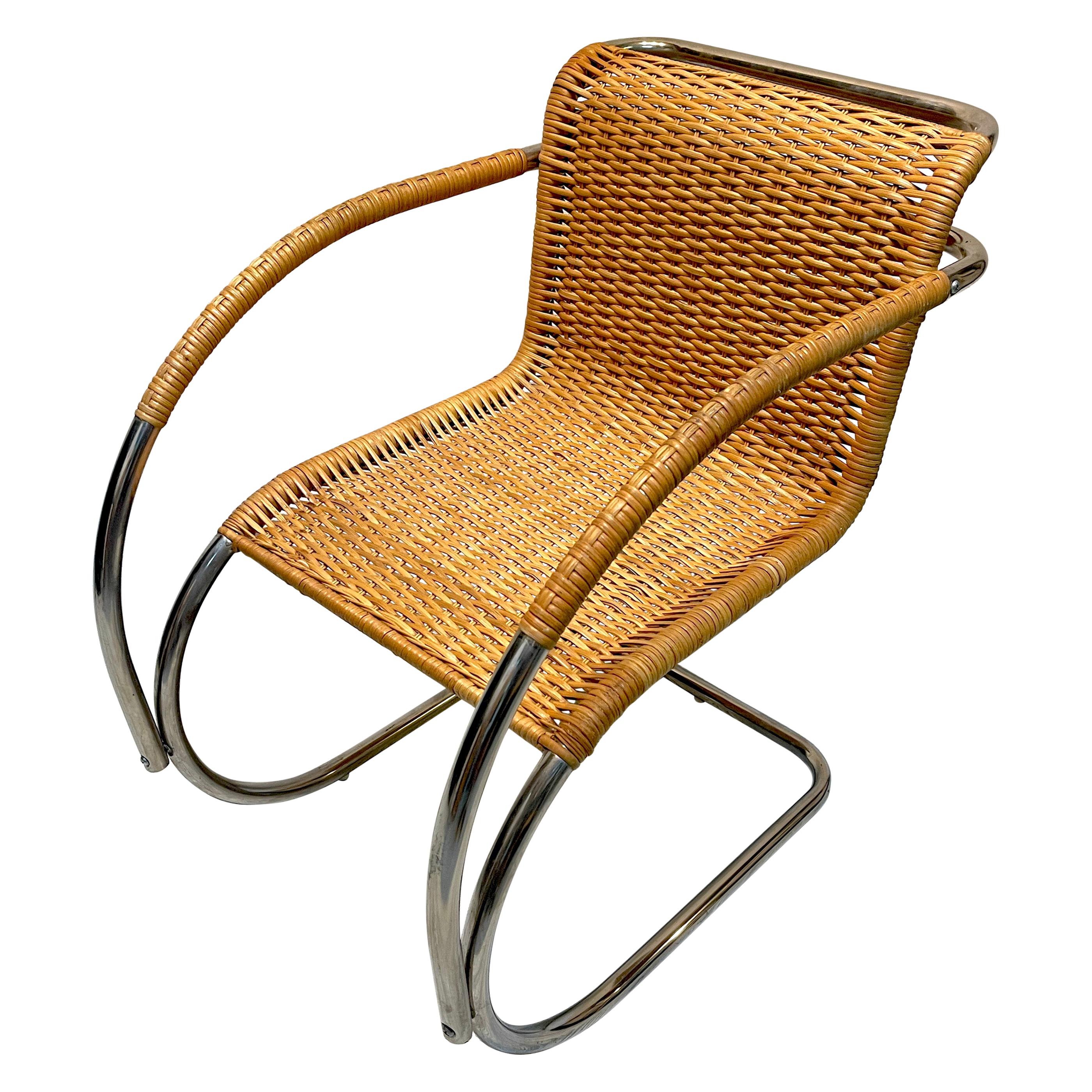 Mies van der Rohe MR20 Chrome & Wicker Lounge Chair, circa 1970s