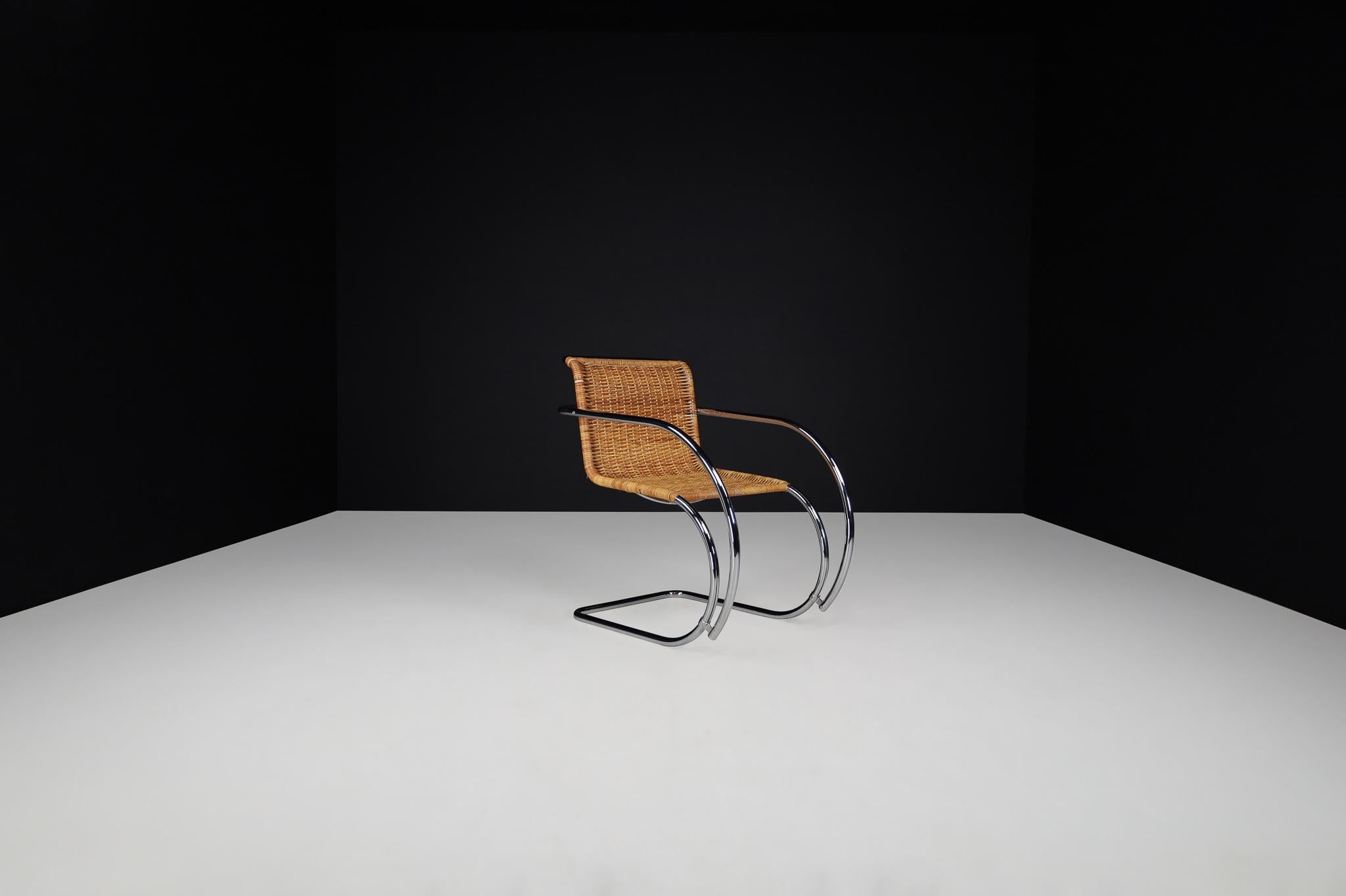 Mies Van Der Rohe MR20 Chrome & Wicker Lounge Chairs, 1970s  For Sale 4