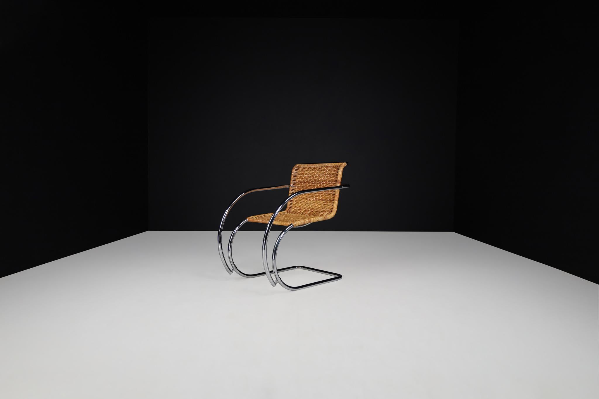 Mies Van Der Rohe MR20 Chrome & Wicker Lounge Chairs, 1970s For Sale 6