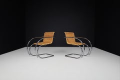 Mies Van Der Rohe MR20 Chrome & Wicker Lounge Chairs, 1970s