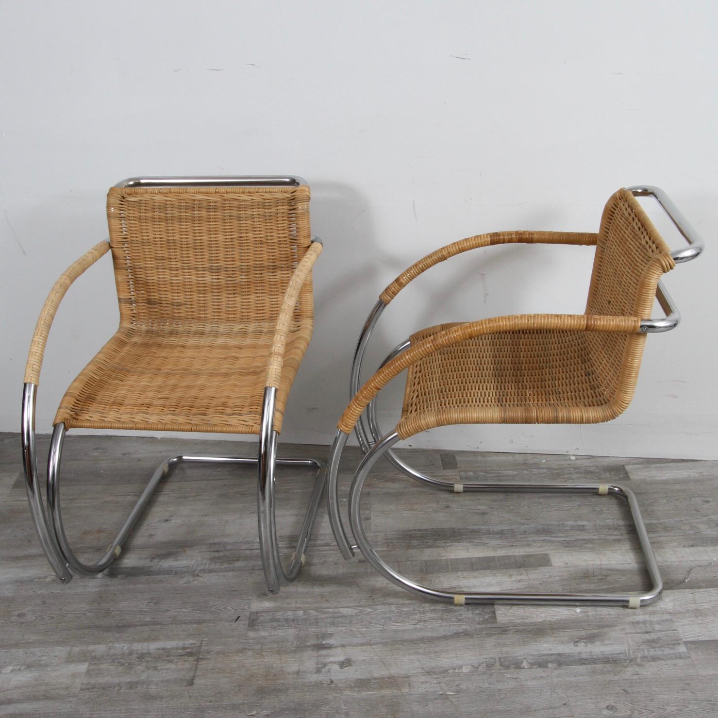 Mid-Century Modern Mies van der Rohe MR20 Rattan Dining Chairs For Sale