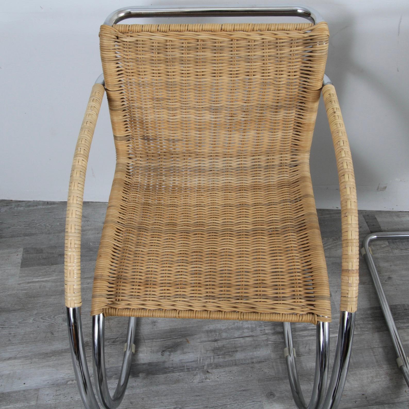 American Mies van der Rohe MR20 Rattan Dining Chairs For Sale