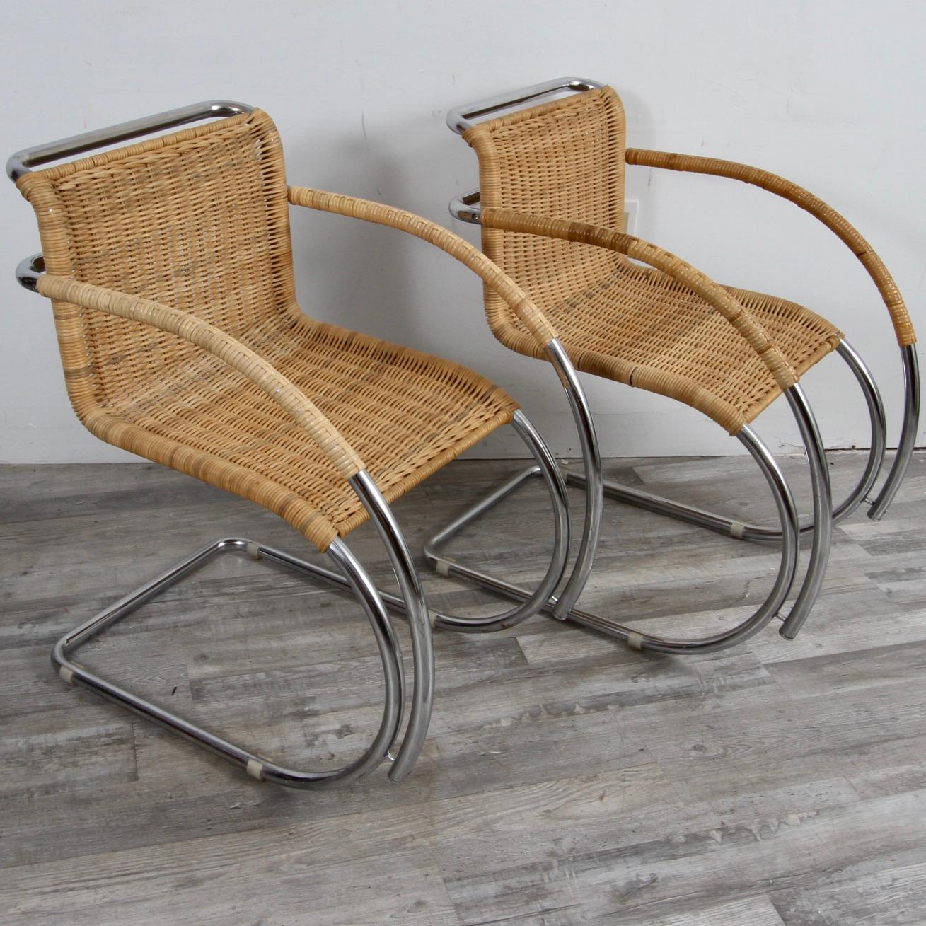 Mies van der Rohe MR20 Rattan Dining Chairs For Sale 1