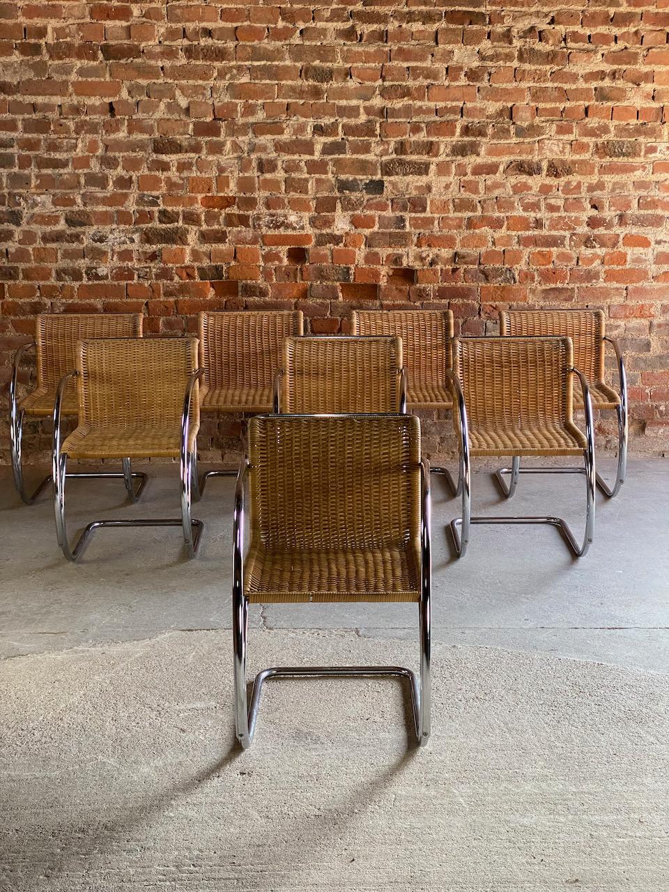 Mies van der Rohe MR20 Rattan Dining Chairs Set of Eight Circa 1960s 5
