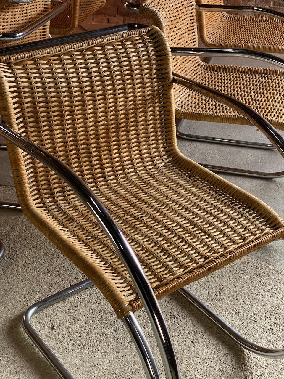 American Mies van der Rohe MR20 Rattan Dining Chairs Set of Eight Circa 1960s