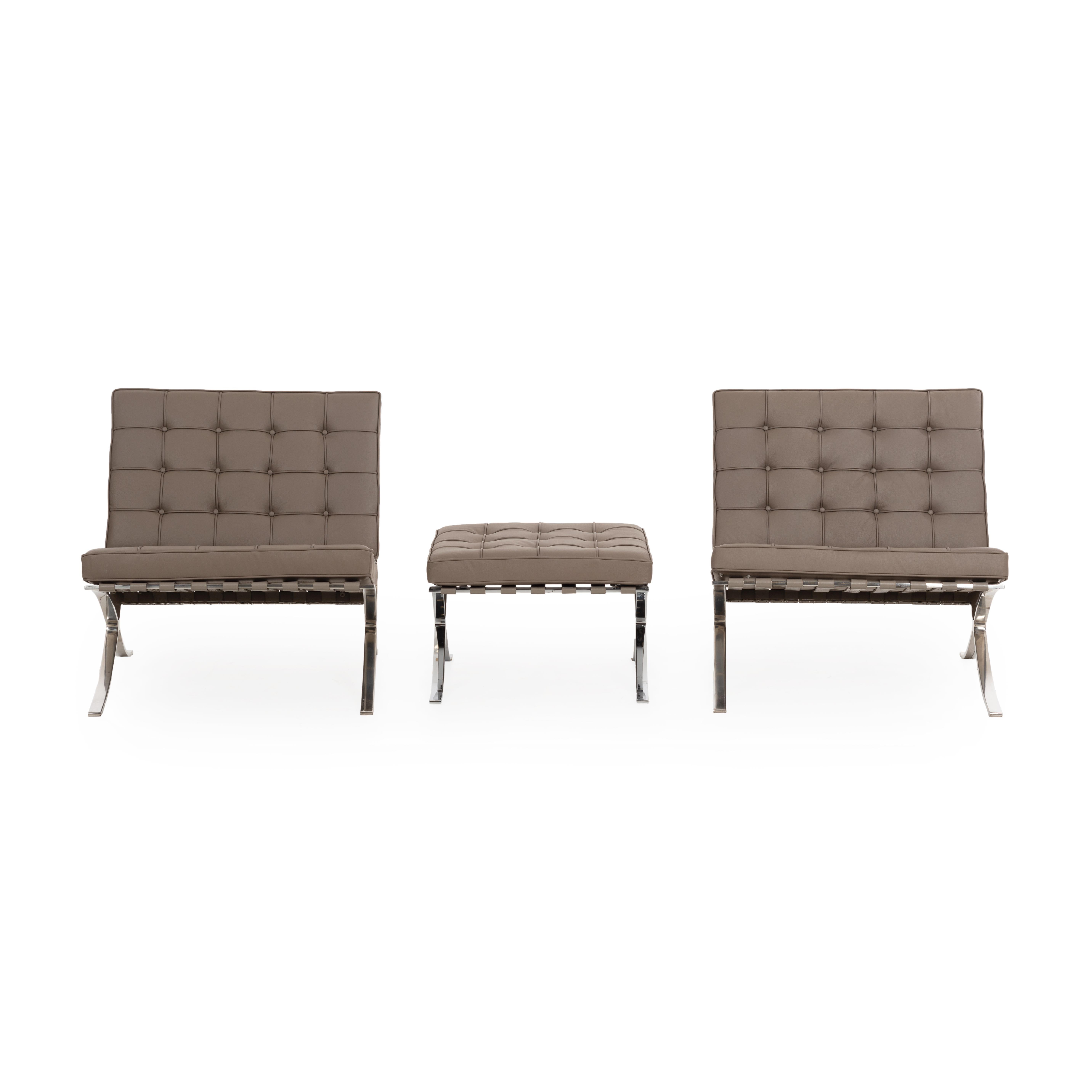Mies van Der Rohe Pair of Barcelona Chairs and Ottoman for Knoll International 5