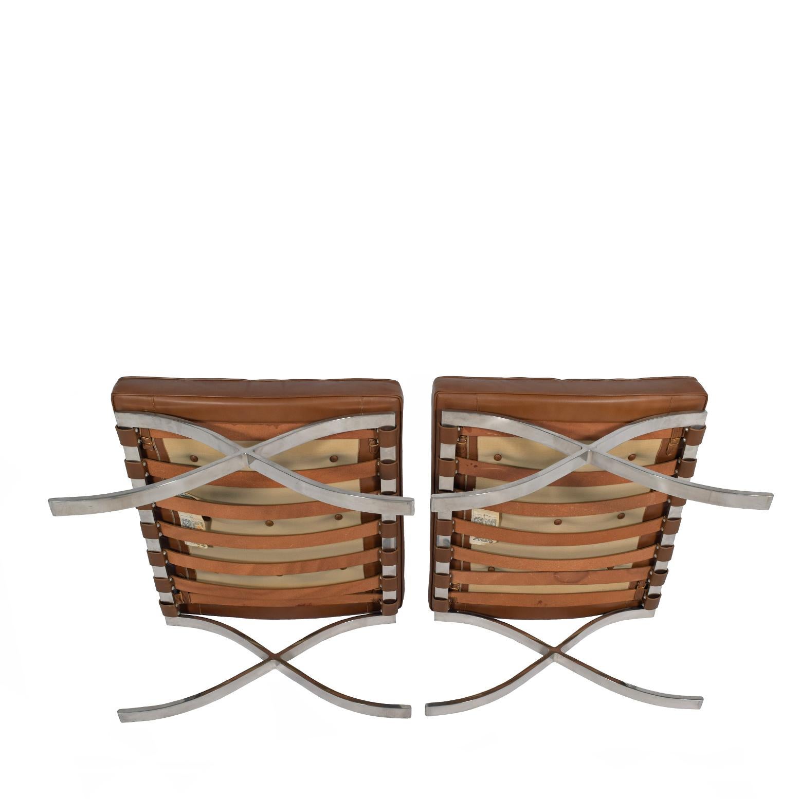 Mies van Der Rohe Pair of Barcelona Stools Knoll Int., 1970s In Good Condition In Hudson, NY