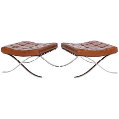 Mies van Der Rohe Pair of Barcelona Stools Knoll Int., 1970s