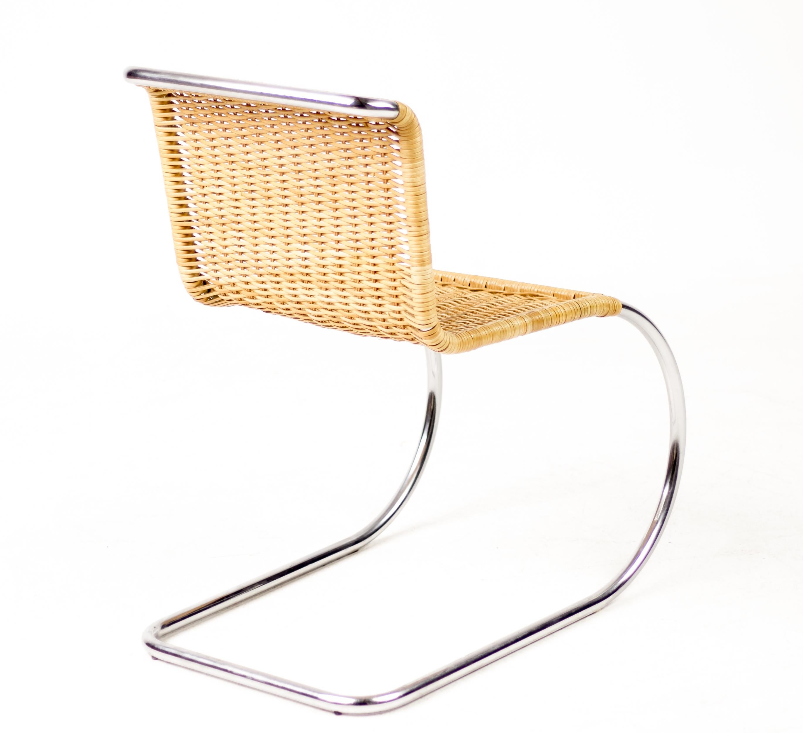 Mid-20th Century Mies van der Rohe Rattan and Chrome MR20 Chair