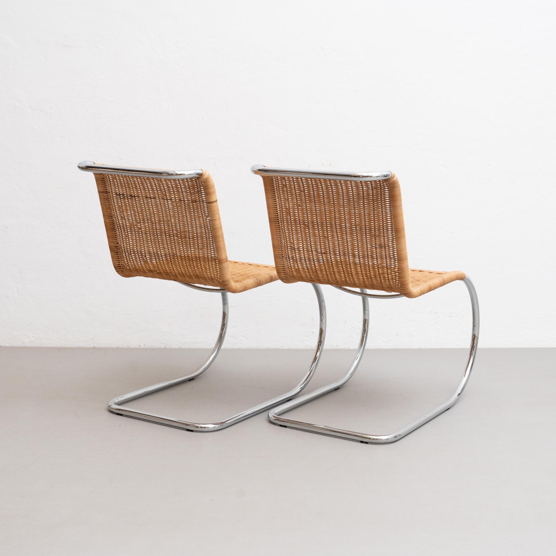 Mies van der Rohe Set of 2 MR10 Rattan Easy Chairs, circa 1960 9