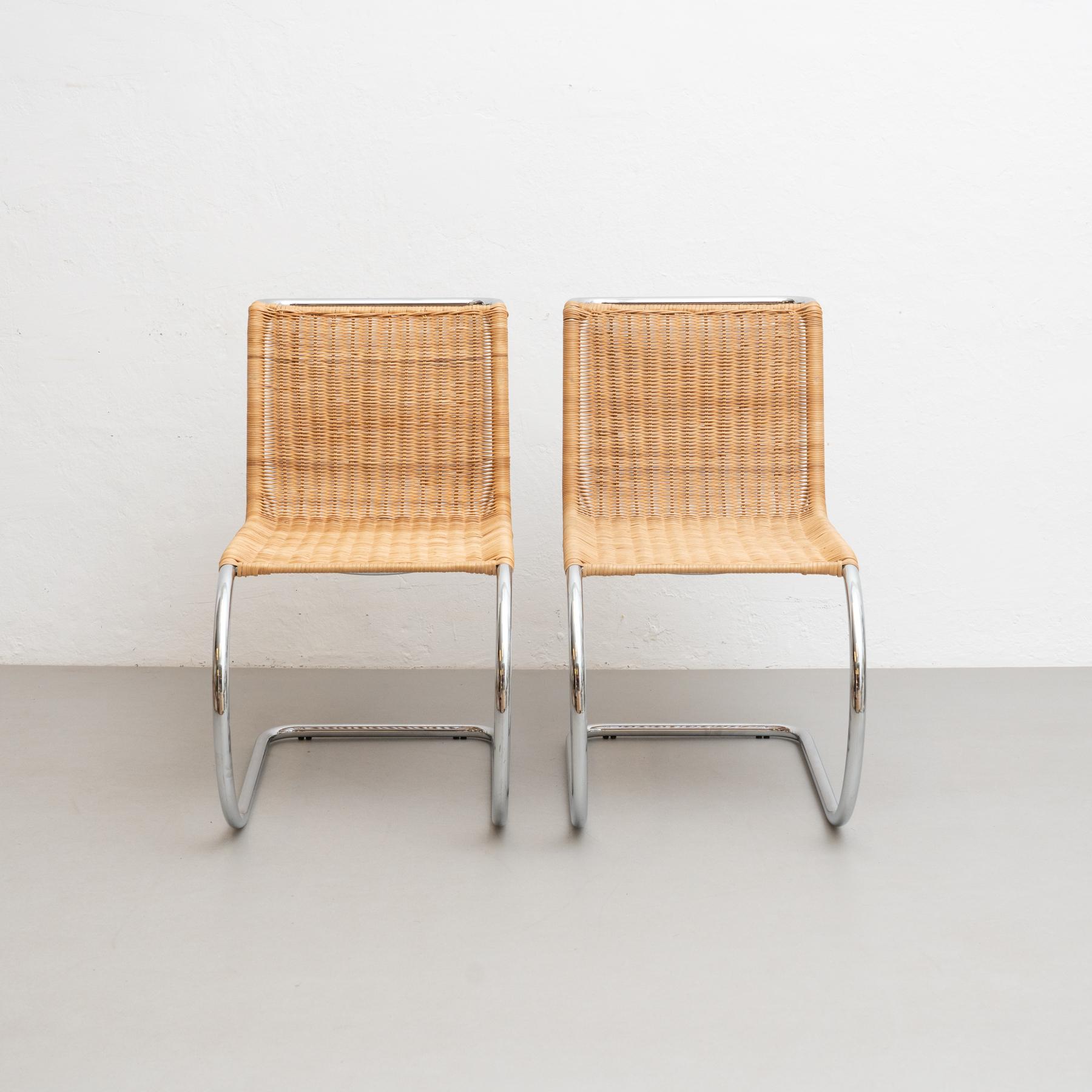 German Mies van der Rohe Set of 2 MR10 Rattan Easy Chairs, circa 1960