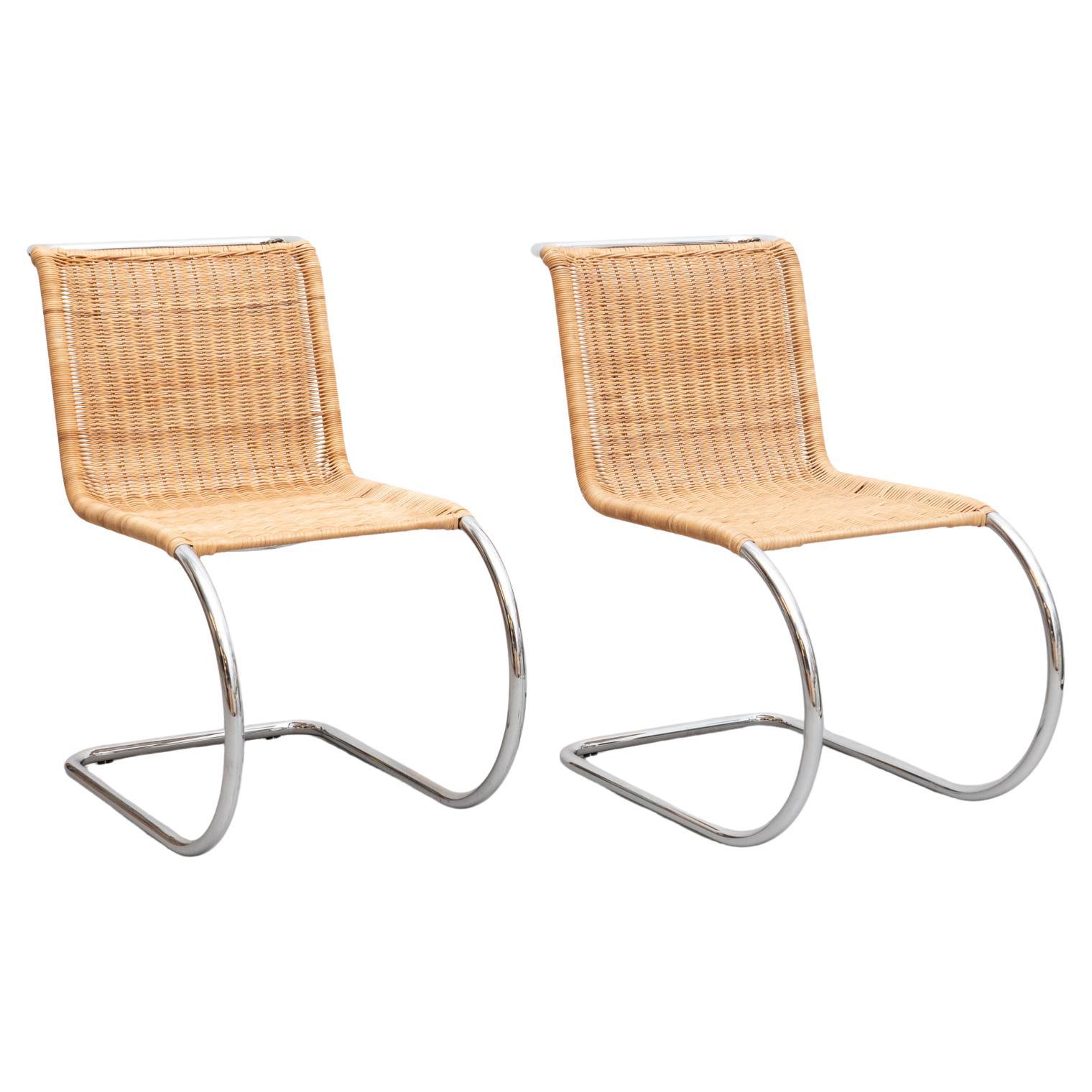 Mies van der Rohe Set of 2 MR10 Rattan Easy Chairs, circa 1960