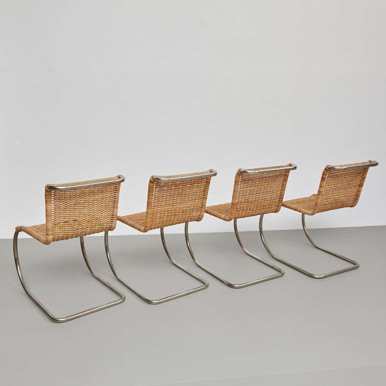 This set of four MR10 chairs designed by Ludwig Mies van der Rohe in 1927 is a true masterpiece of modern design. Manufactured by Tecta in Germany circa 1960, these chairs are a testament to the enduring popularity of Mies van der Rohe's innovative