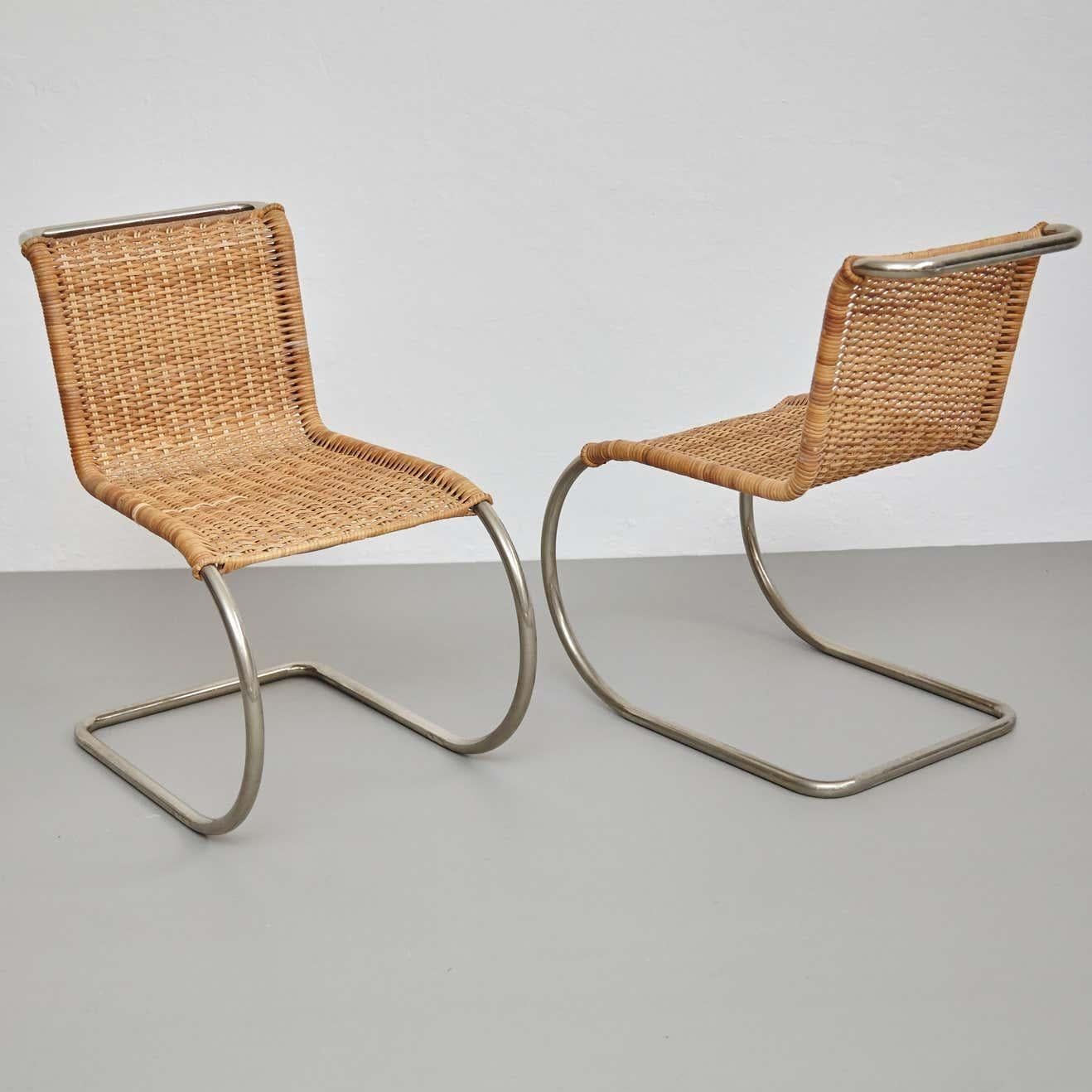 German Mies Van Der Rohe Set of 4 B42 Rattan Easy Chairs by Tecta, circa 1960