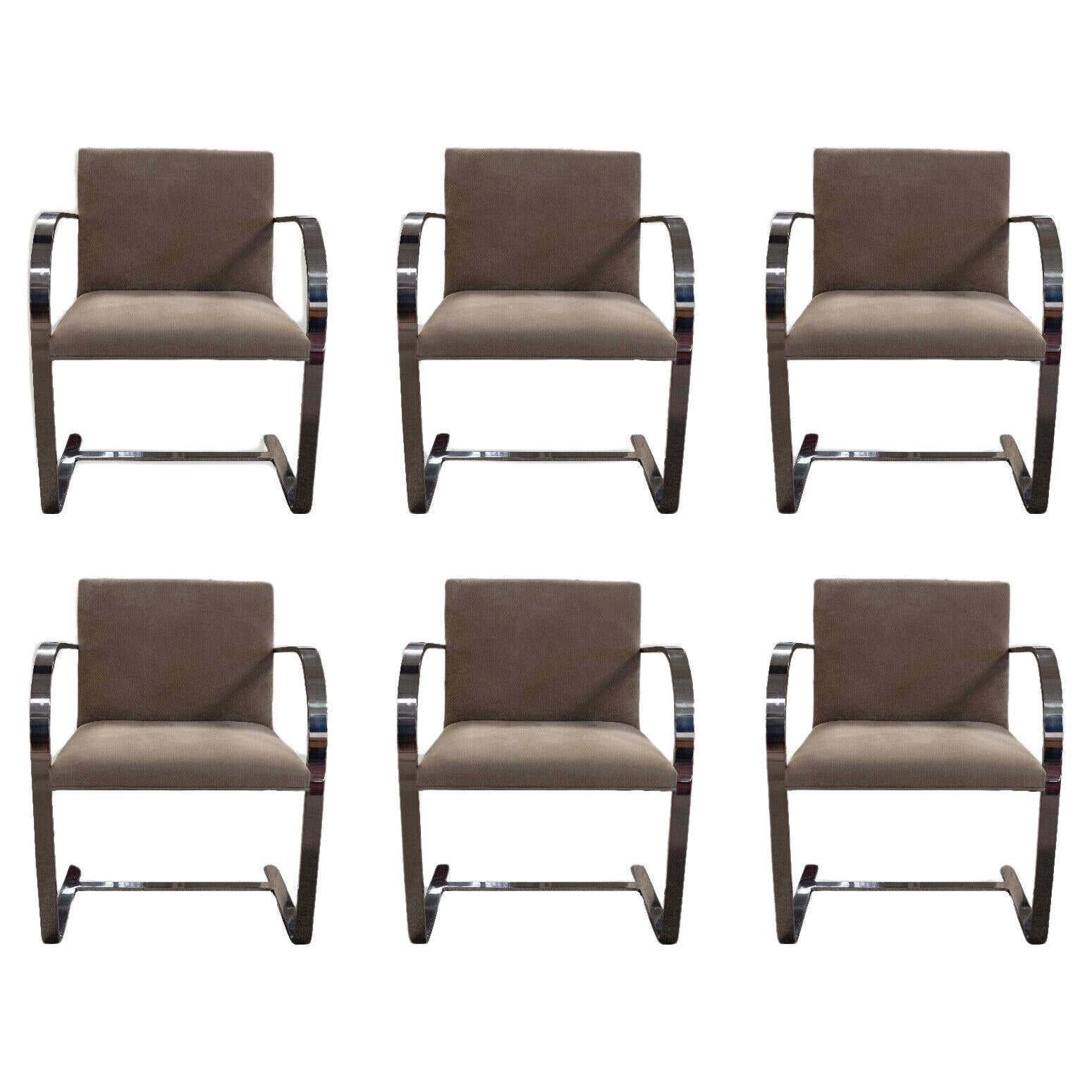 Mies Van Der Rohe Set of 6 Chrome and Ultra Suede BRNO Chairs Mid Century Modern