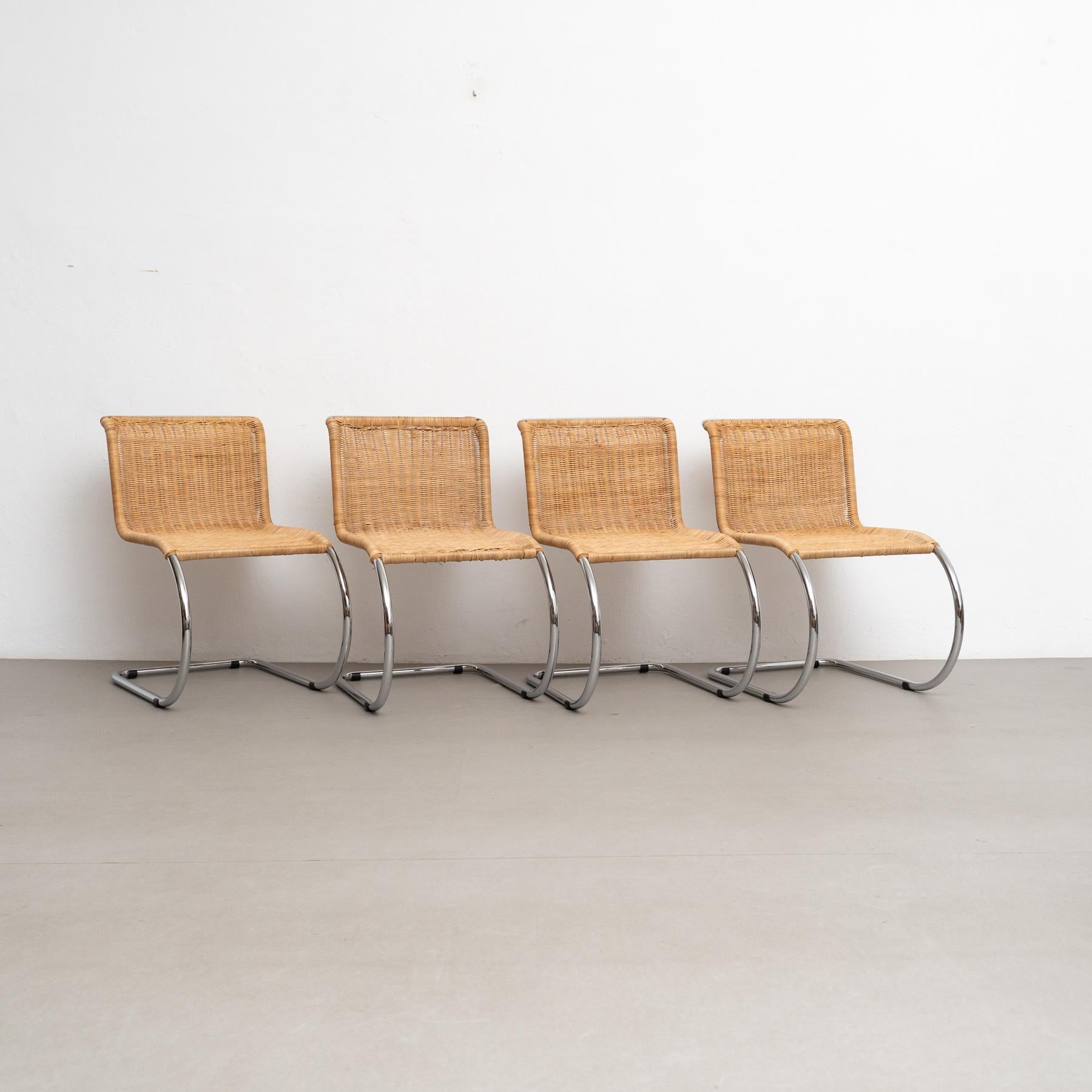 Set of FourMR10 chairs designed by Ludwig Mies van der Rohe in 1927.
Manufactured by Tecta, circa 1960. Germany

Inspired by the chairs of Marcel Breuer, Ludwig Mies van der Rohe replaced the right angles on the front legs with a graceful curve