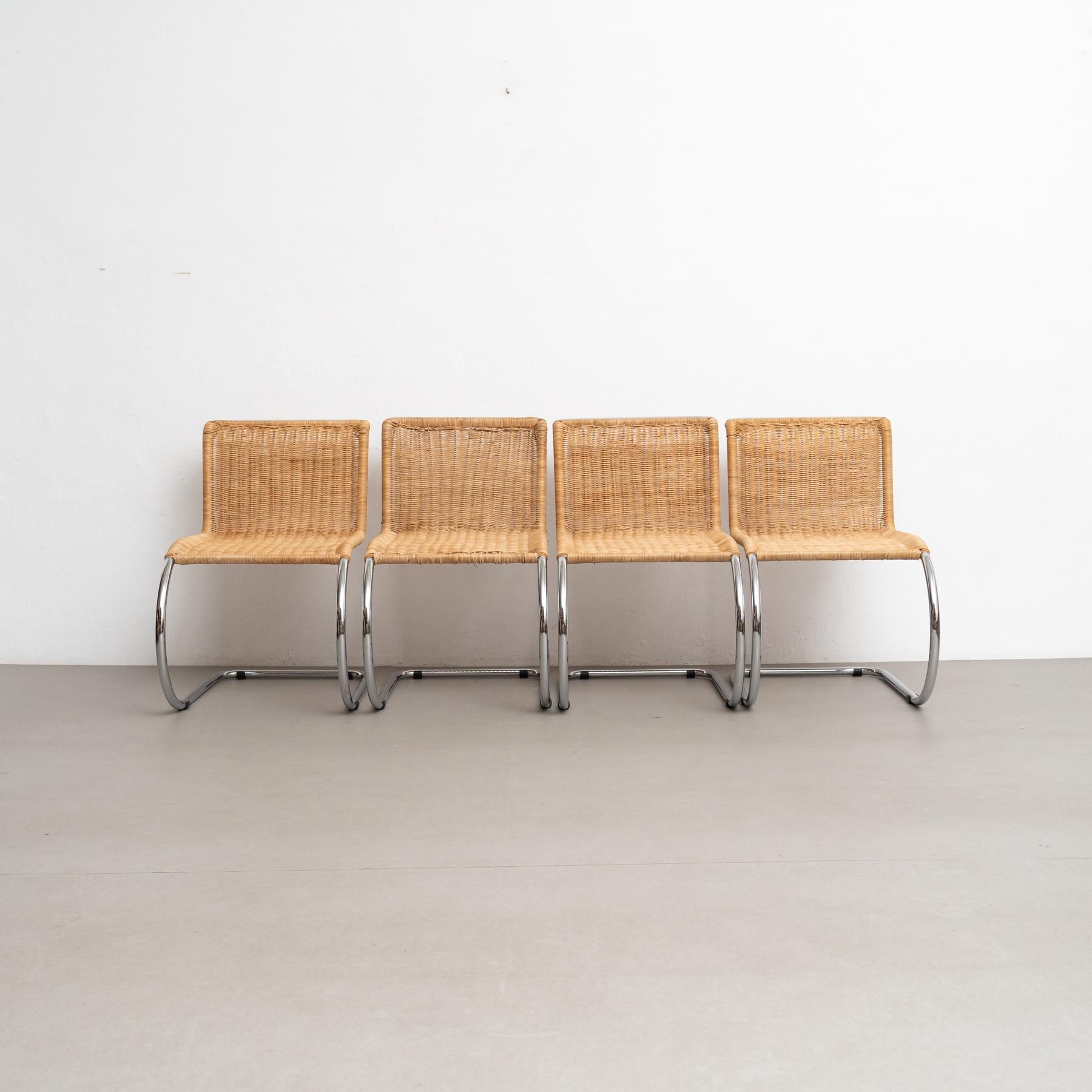 Mid-Century Modern Mies Van Der Rohe Set of Four  B42 Rattan Easy Chairs by Tecta, circa 1960 For Sale