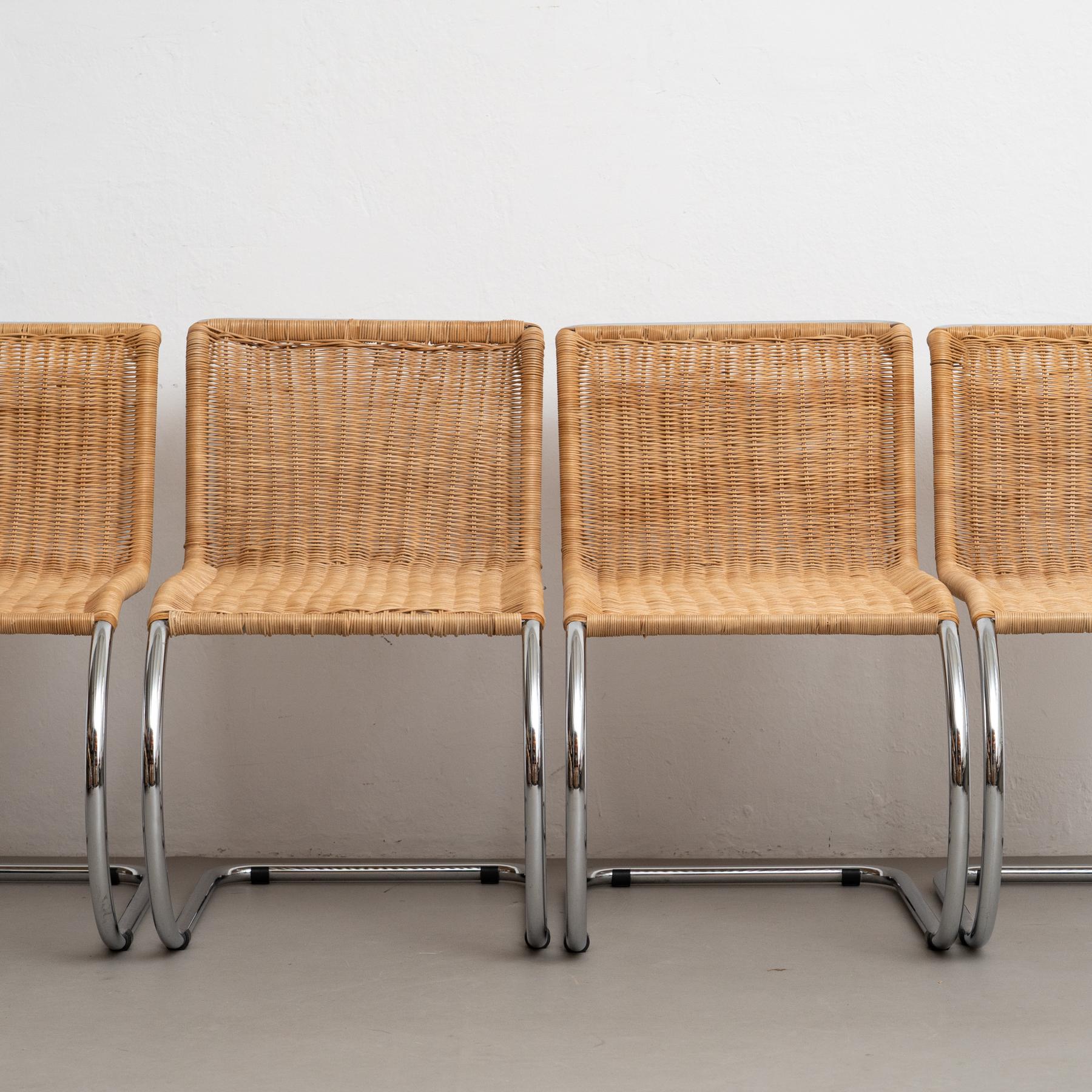 German Mies Van Der Rohe Set of Four  B42 Rattan Easy Chairs by Tecta, circa 1960 For Sale