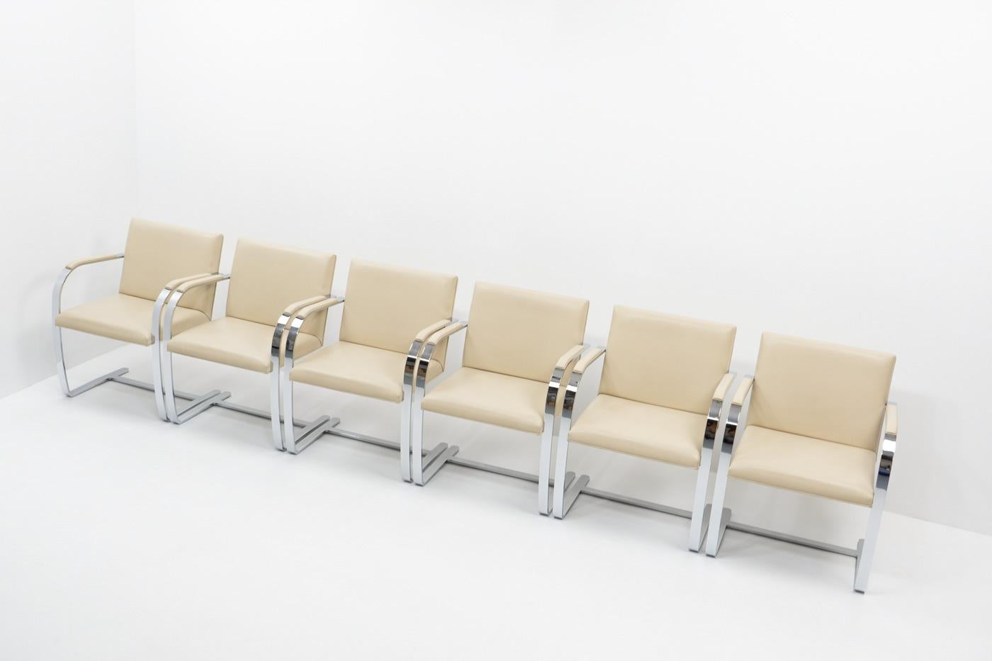 Mid-Century Modern Mies van der Rohe, set of six BRNO Chairs for Knoll, 1990s For Sale