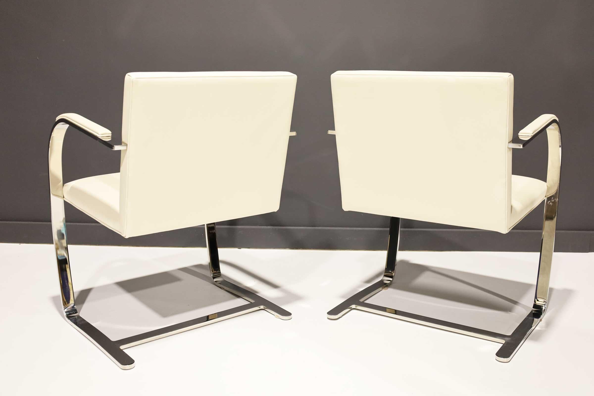 American Mies Van Der Rohe Stainless Steel Brno Chairs by Knoll in Off-White Leather