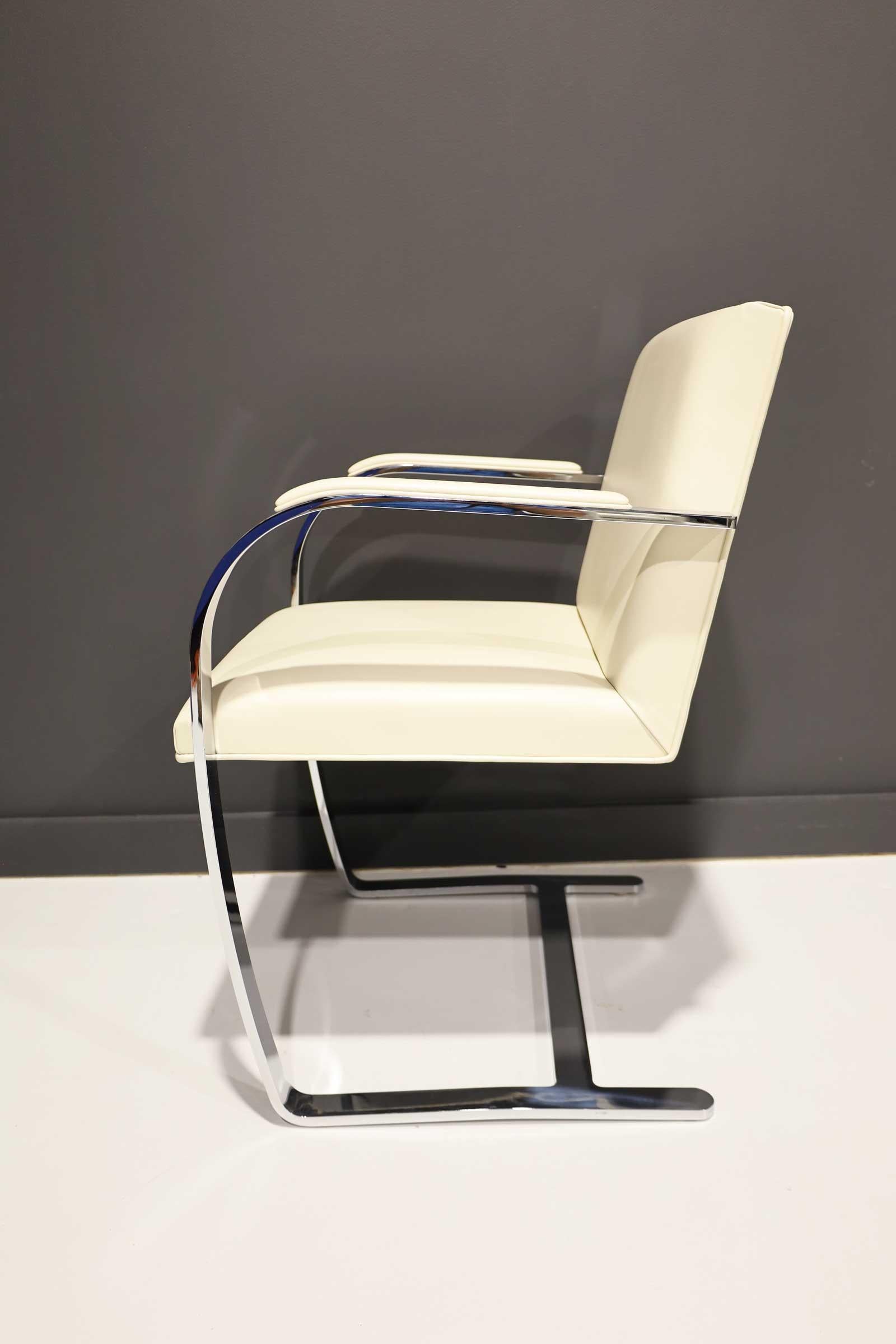 Mid-Century Modern Mies van der Rohe Stainless Steel Brno Chairs by Knoll in Sabrina Leather
