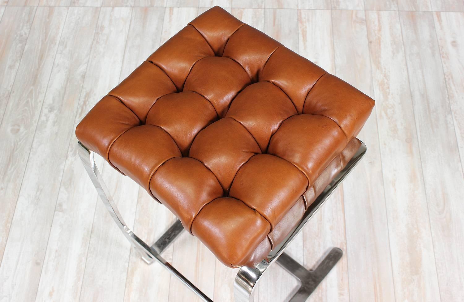 Late 20th Century Mies van der Rohe Steel and Leather Tufted Bar Stools for Knoll