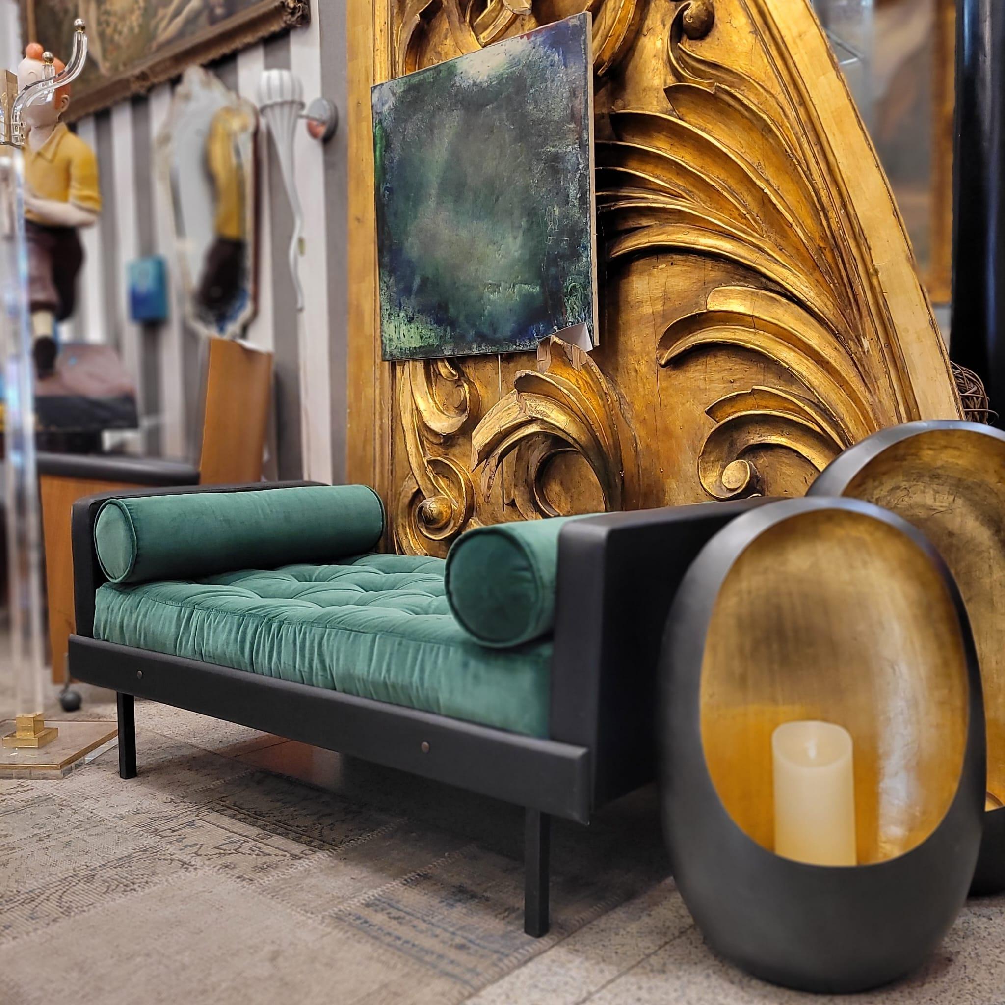Fabric Mies Van der Rohe style Black green Daybed, Mid-century For Sale