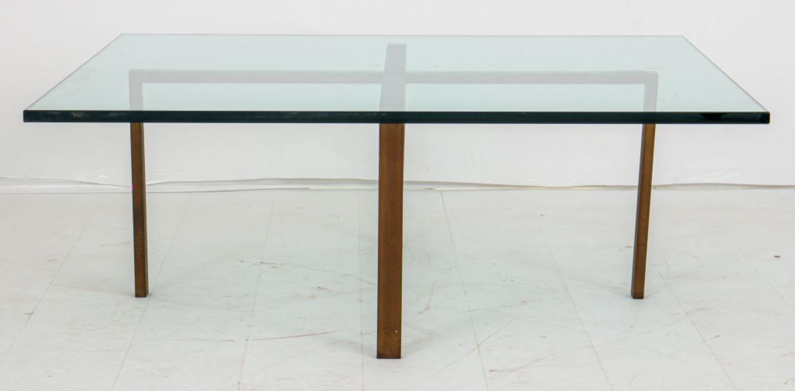 Modern Mies van der Rohe Style Brass and Glass Low Table For Sale